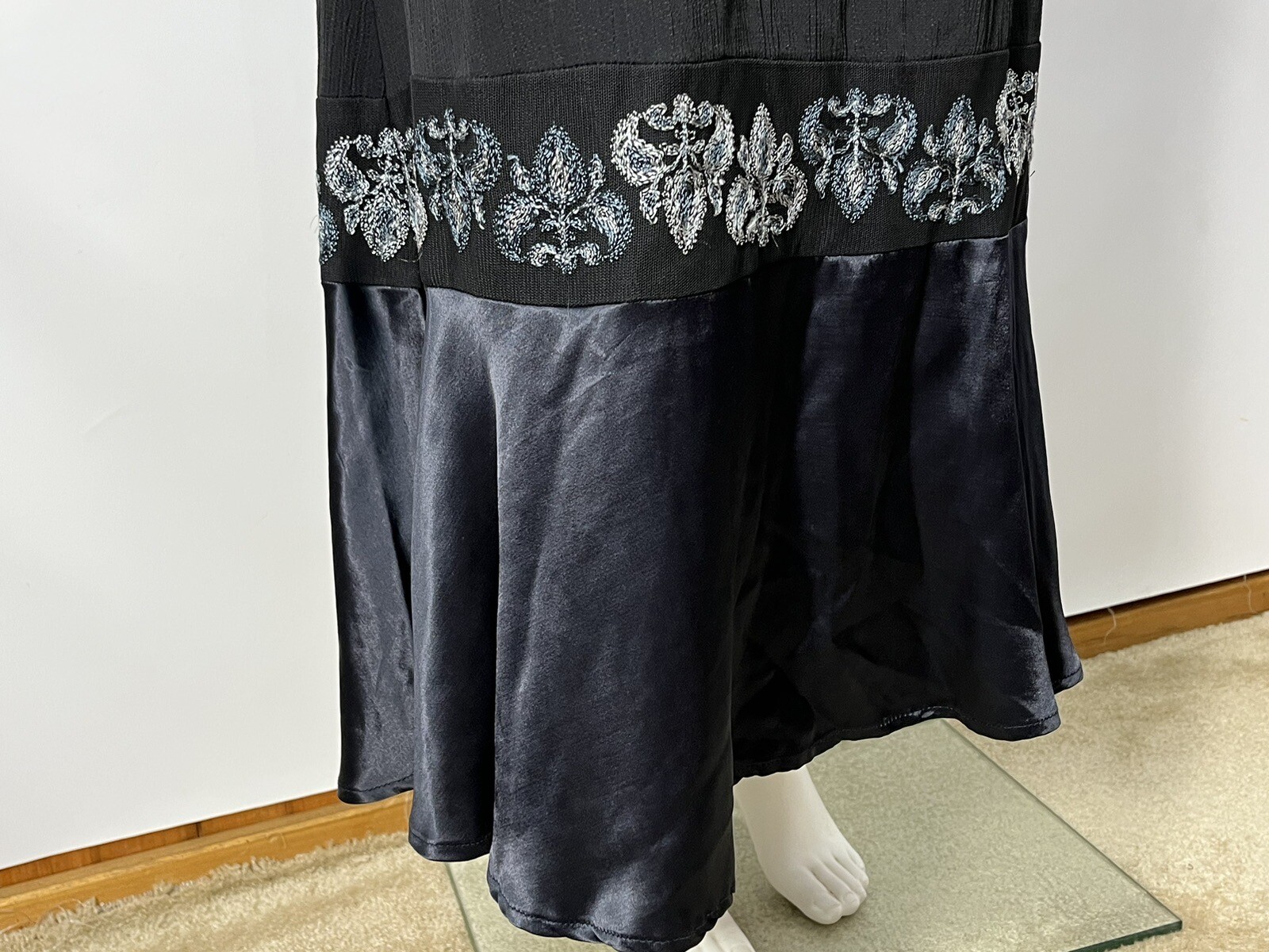 Vintage Spencer Alexis SA 2 Navy Black Dress Rhinestone Accents Satin Crepe 4