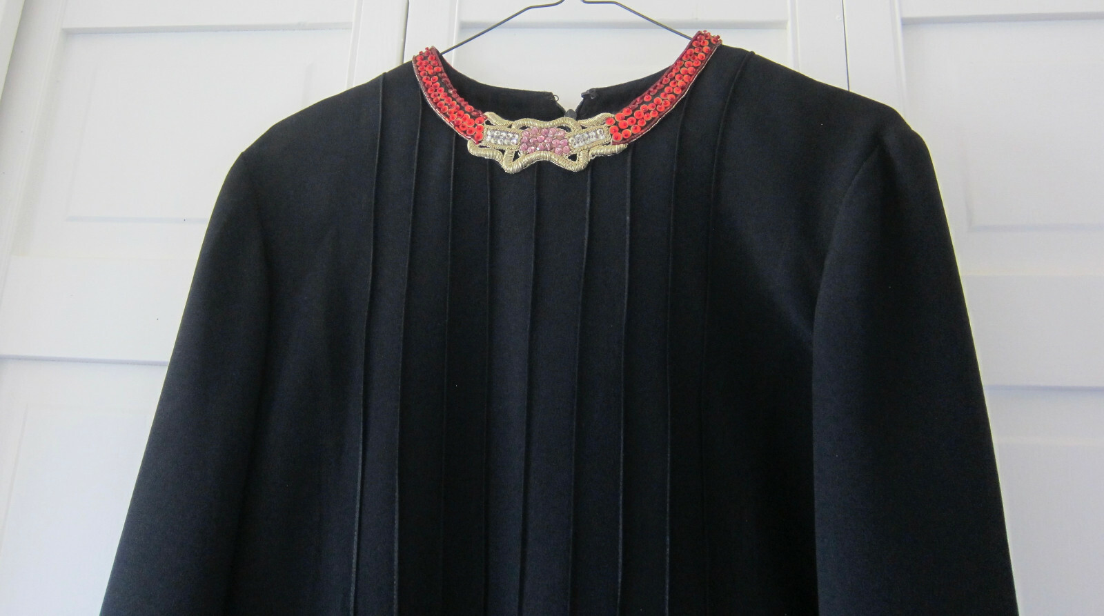 Vintage KATHRYN DIANOS evening sheath dress with ornate accent trim – hem undone
