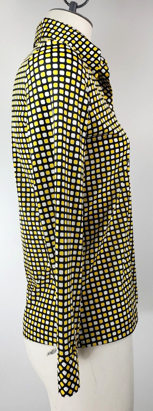 Vintage Alex Colman Top – Size 10 – Black, Yellow, & White Print