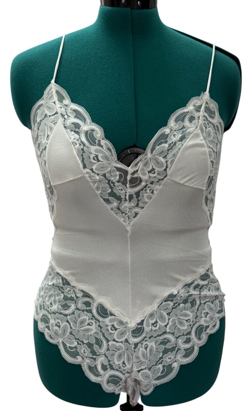 Vintage Slip Interludes by CIRA White Lace Satin Teddy Bodysuit Lingerie Medium