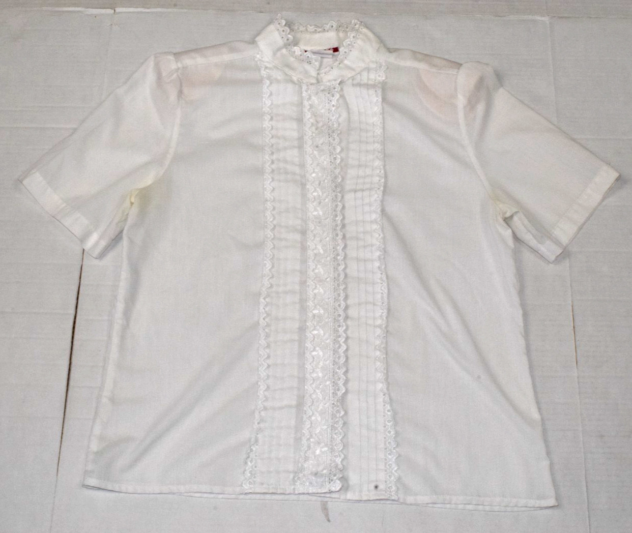 Vintage Blouse Size 12 80s Lauren Lee White Ruffle Front High Neck Made USA