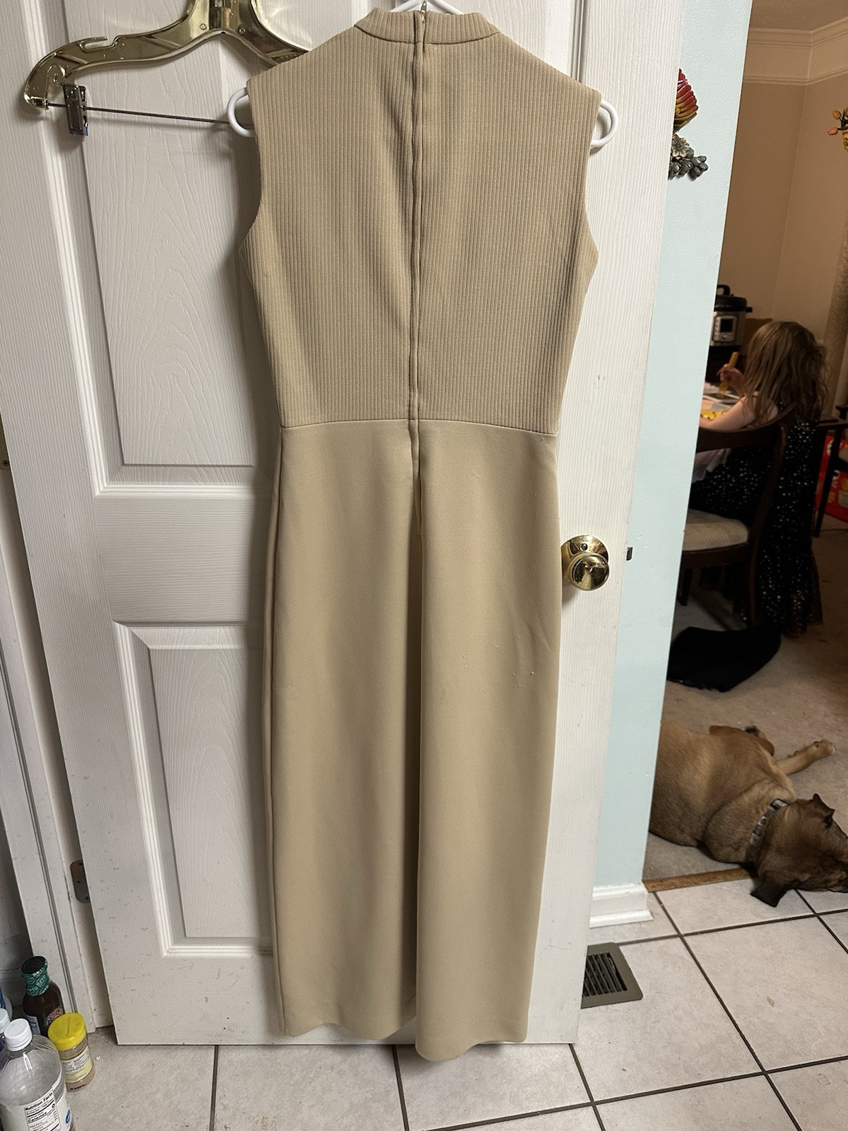 VNT 60s/50s Bleeker Street Ribbed/beige Maxi Sleeveless Dress Med Knit Mod Sleek