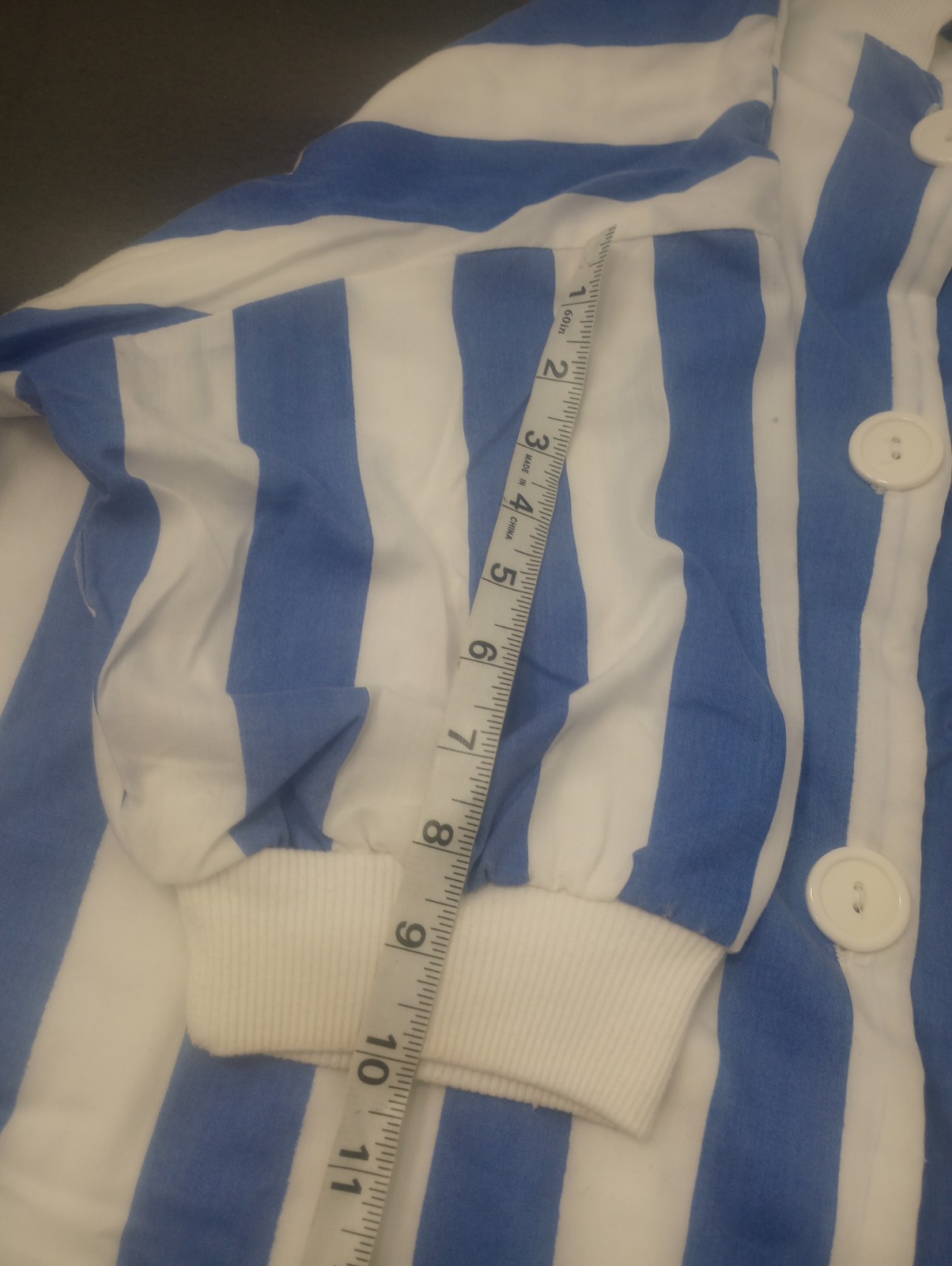 VTG Charm Button Robe Dress Terri Cloth Lining Pockets Beach Cover Stripes Blue