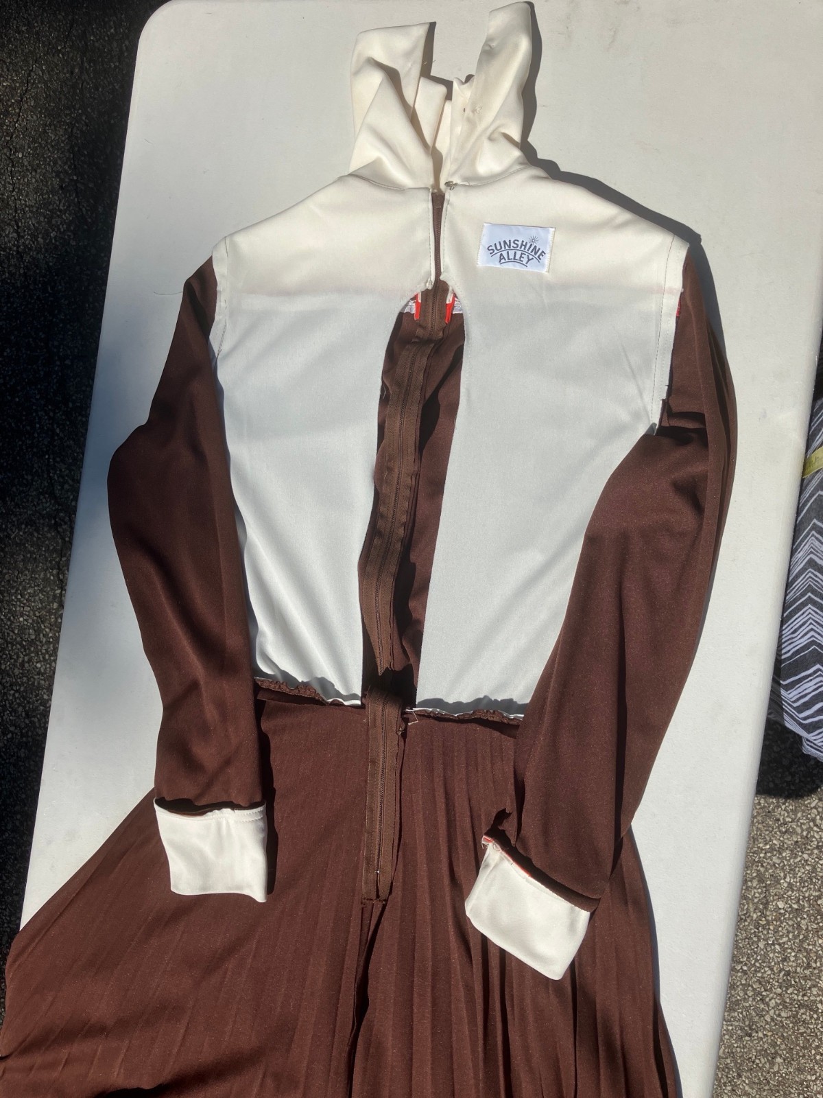 Sunshine Alley dress polyester VTG sz 12 pleated brown ILGWU machine wash dry