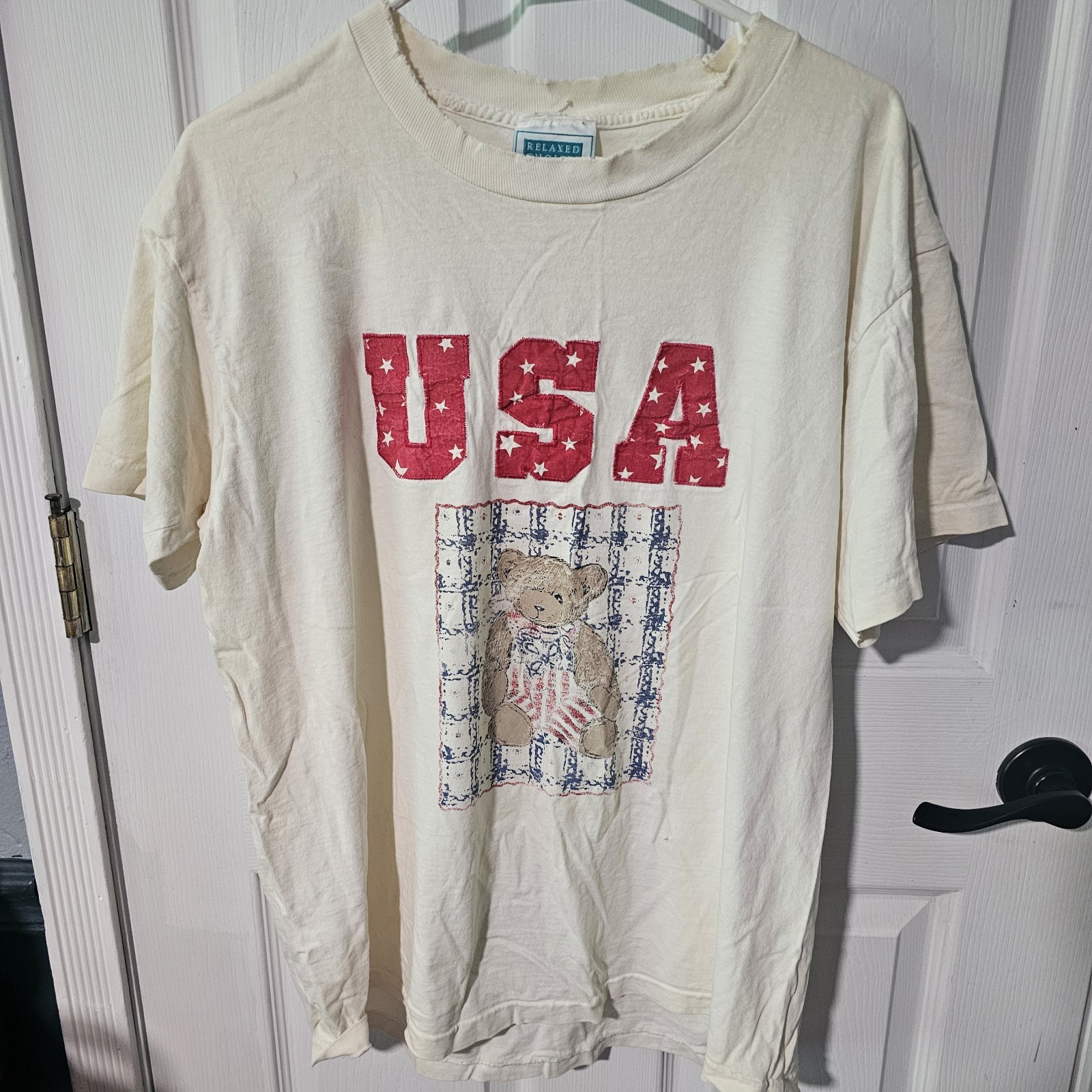 USA Single Stitch Tee Shirt Patriotic Bear Vintage Sz L? Relaxed Choices