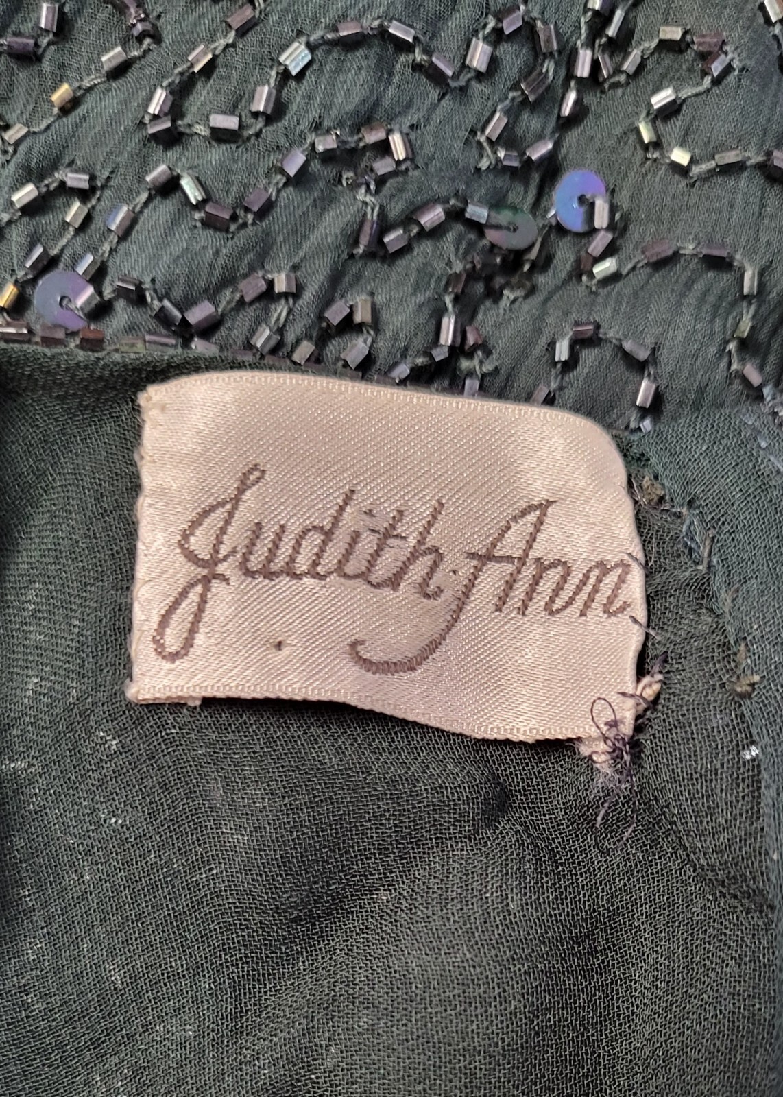 Vintage Judith Ann Creations Hunter Green Beaded Sequin Cocktail Evening Dress L