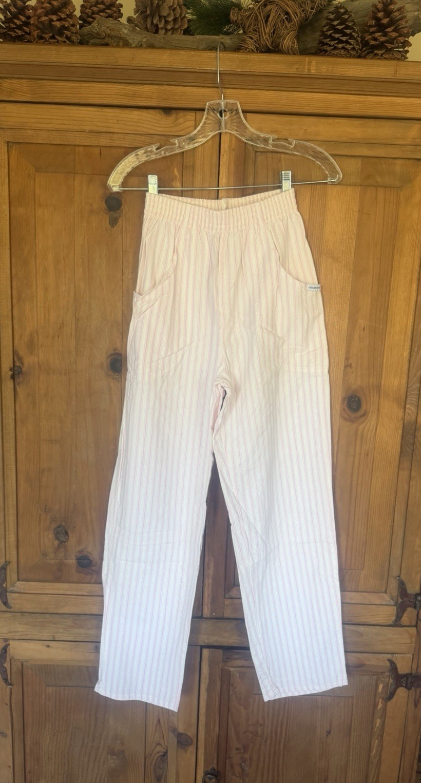 Vtg Cascade Blues High-Rise Elastic Waist Mom Pants Lightweight Pink Strip #302