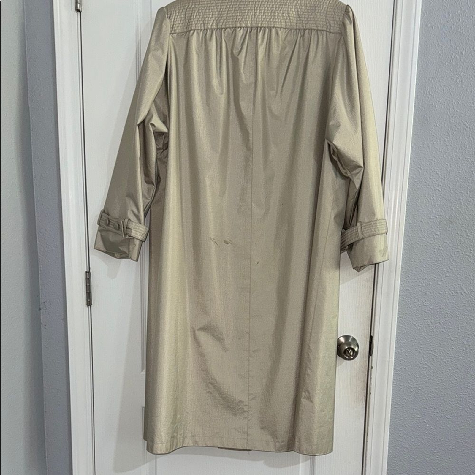 Worthington Essentials Long Beige Tan Trench Rain Coat 18WP Womens Rubber Back