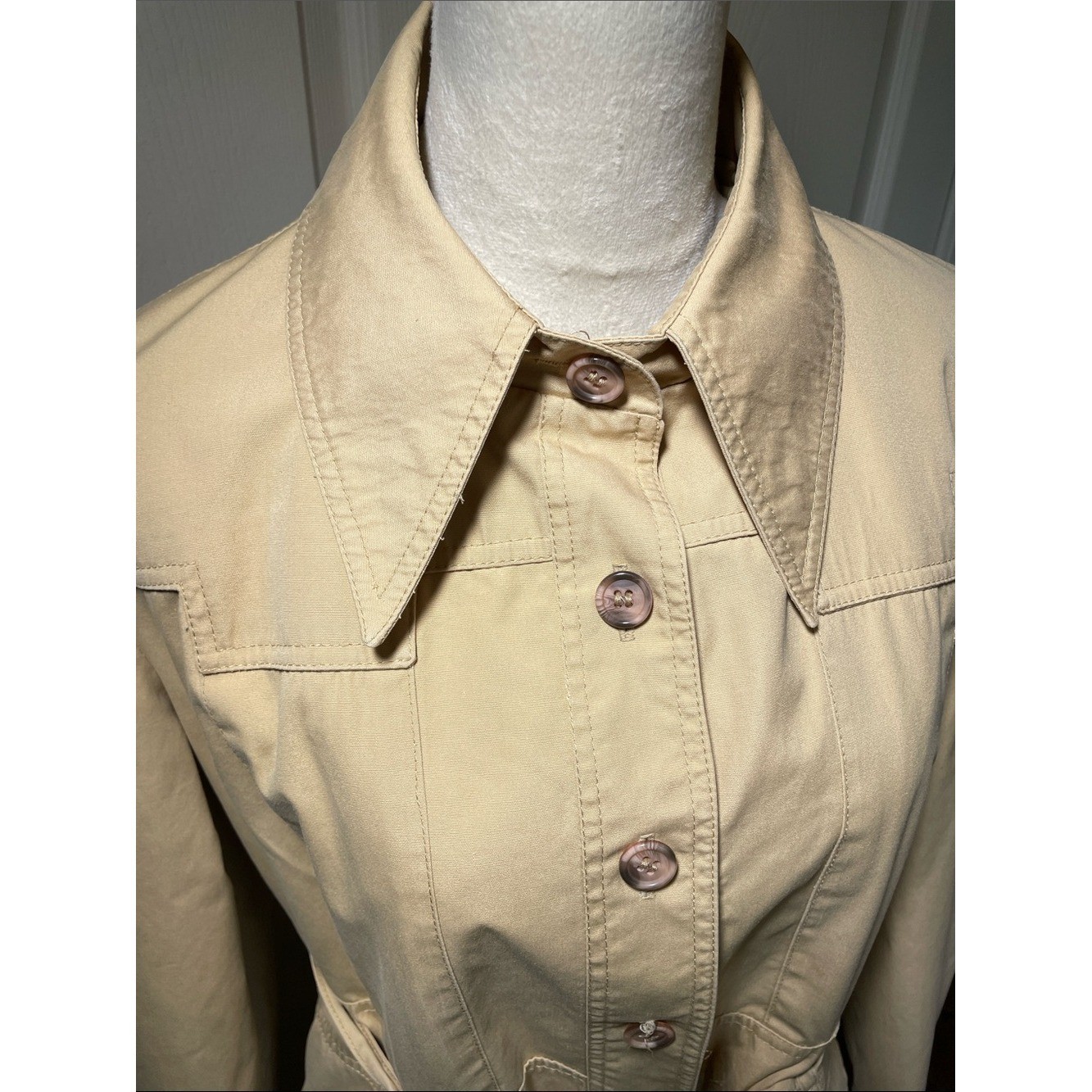 Vintage 70s The Jack Set Single-Breasted Dagger Collar Khaki Beige Belted Trench