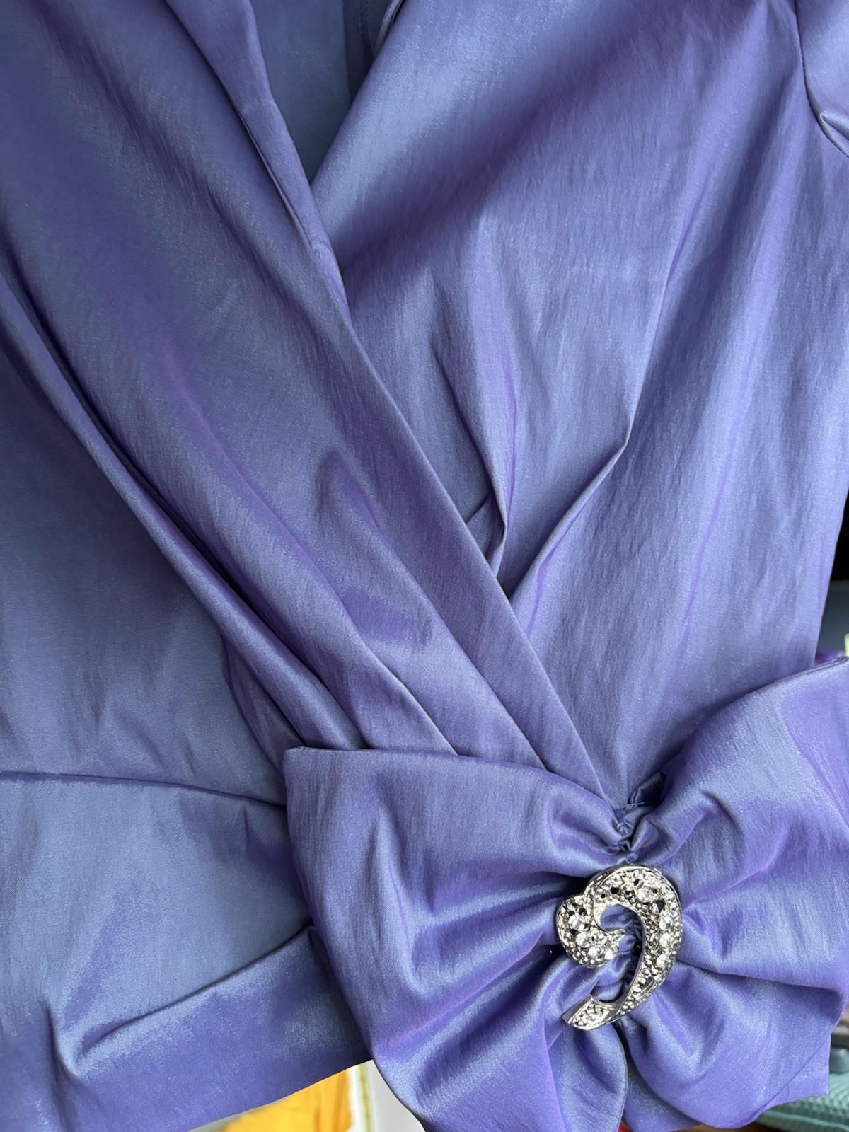 Vintage Formal Purple Metallic Blouse with Rhinestone Embellishment Women’s M