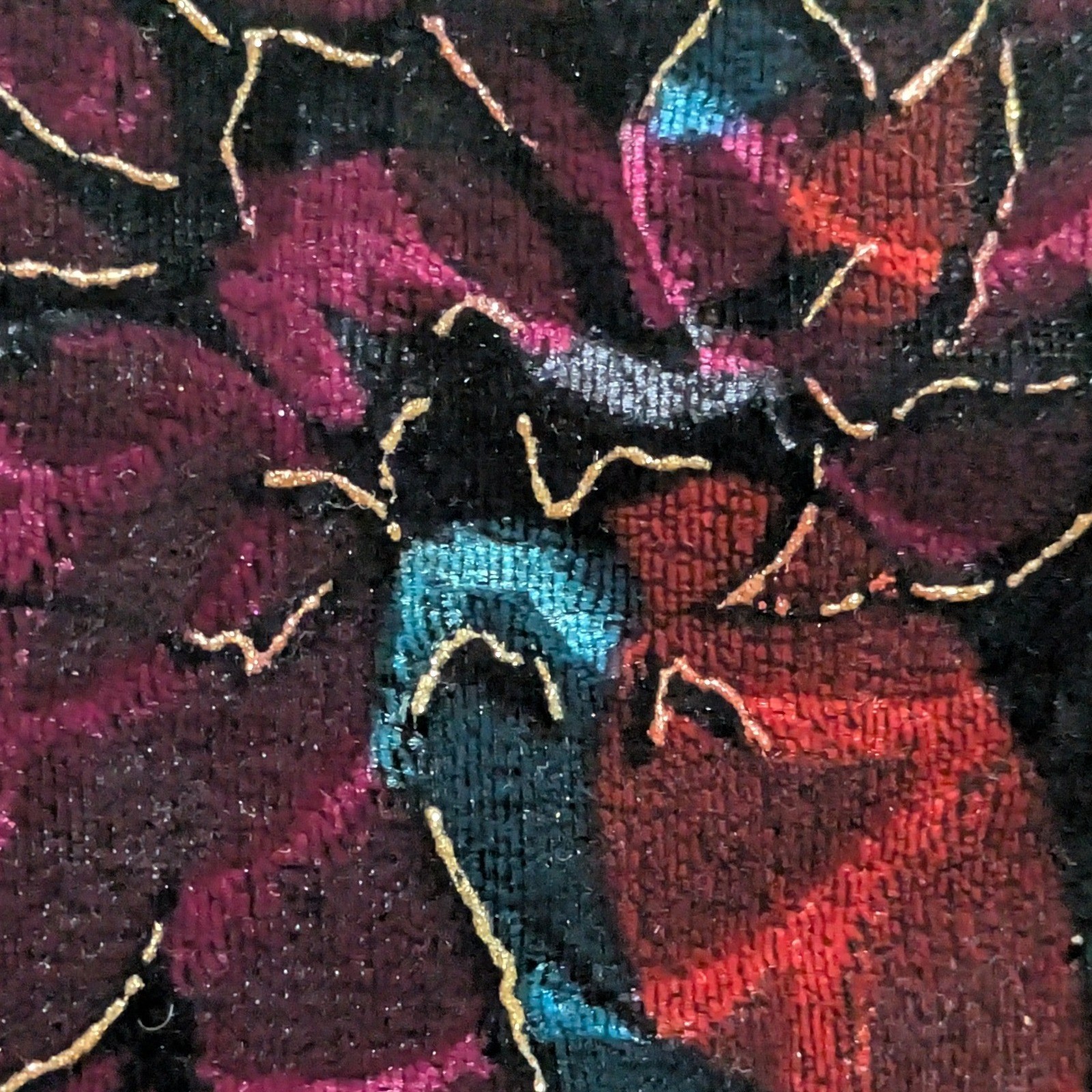 90s Vintage Velvet Vest Jewel Tone & Black Moody Florals Gold Thread M fits S