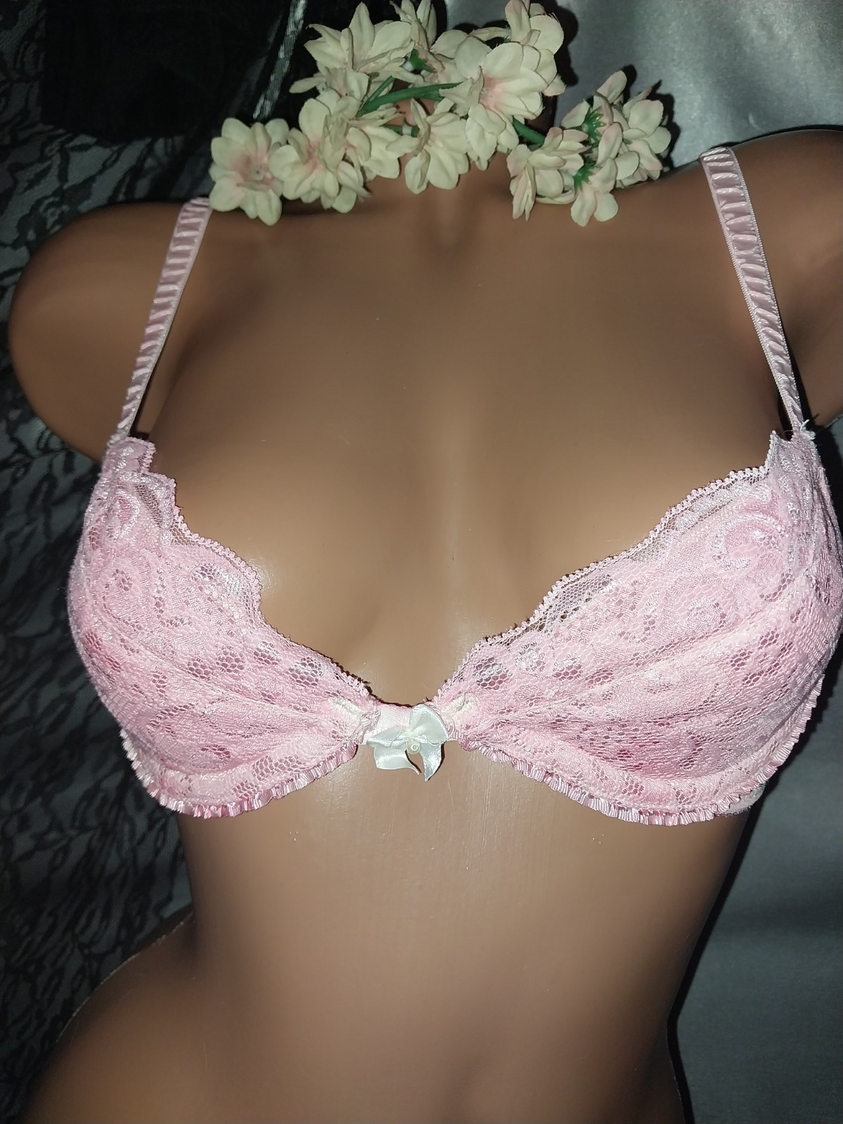 VTG LACE PINK FRILLY PAD REMOVABLE UW DEMI SEXY BRA VASS 80S 32B PIN UP SISSY