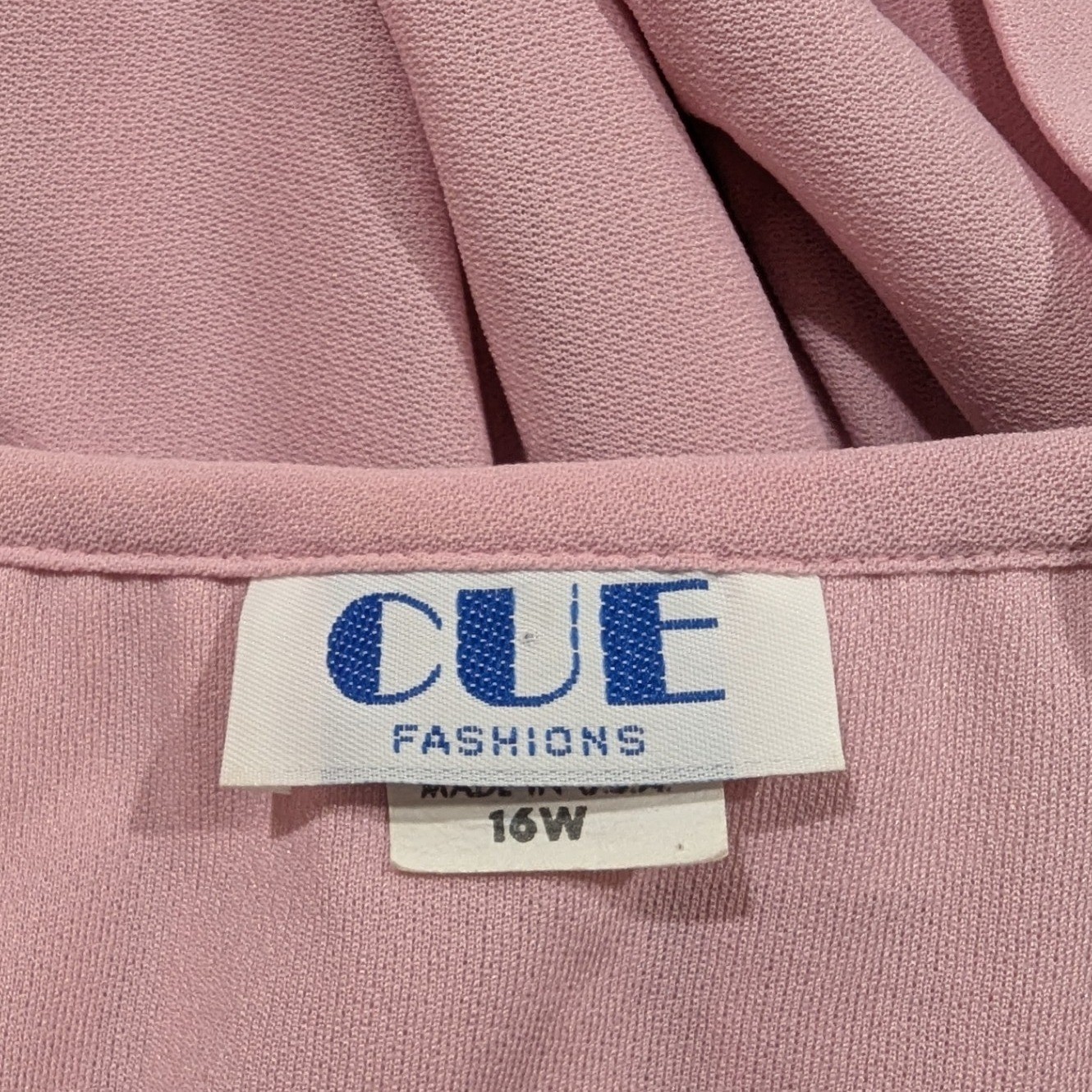Cue Fashions Vintage Pink Pleated Lace Trim Midi Dress 16W Made in USA Pussybow