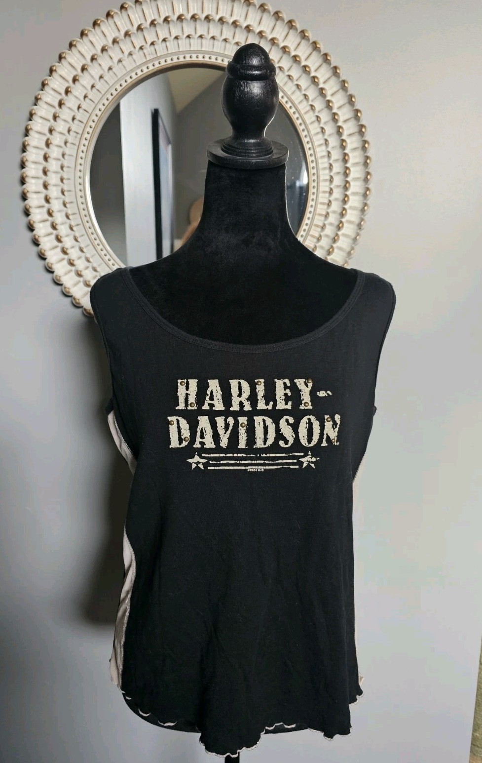 Vtg Ladies Harley Davidson Metal Stud Embellished Tank Smoky Mountains XXL USA