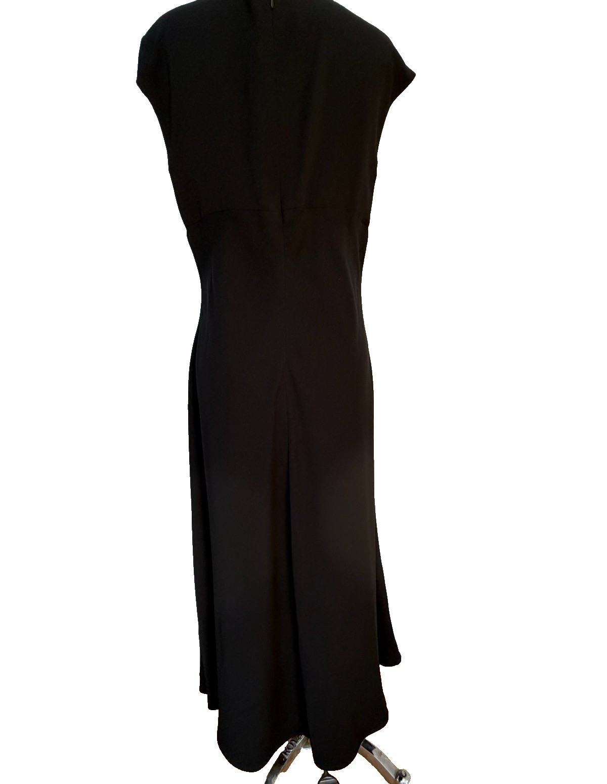 Vintage AGB Black Floral Embroidered Maxi Dress V Neck Sleeveless Bodycon Pro