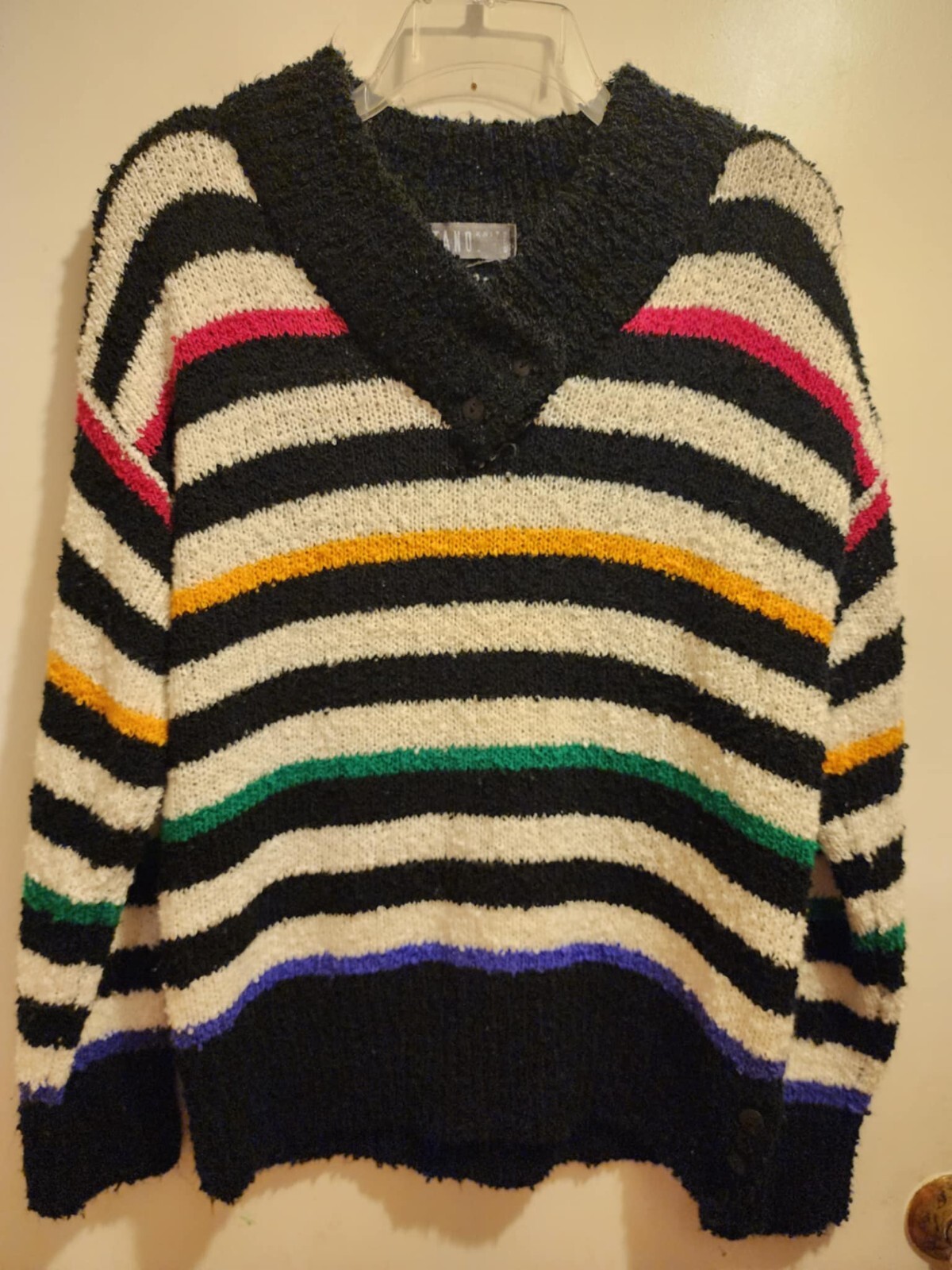 Vintage Gitano 100% Acrylic Striped Multicolored Sweater Long Sleeve Large