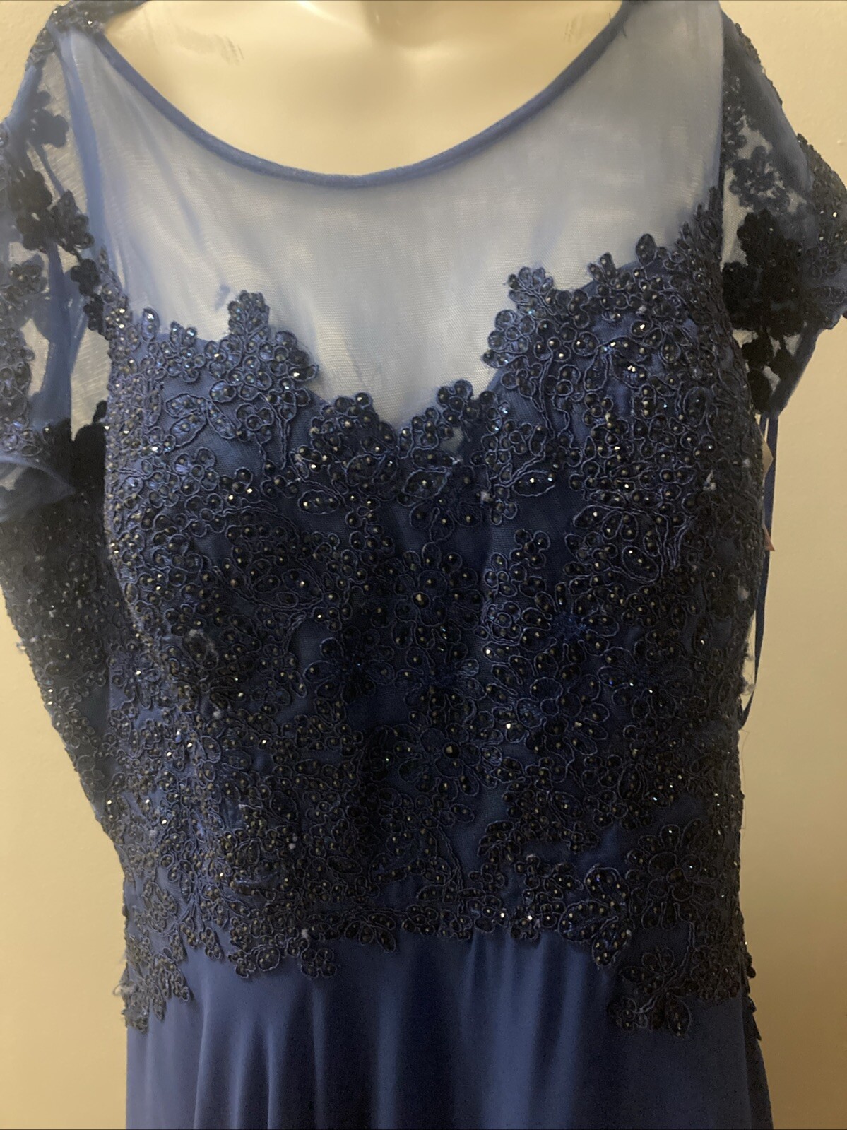 Vintage Marsoni By Colors Navy Mesh Top Bead Gown Size 20