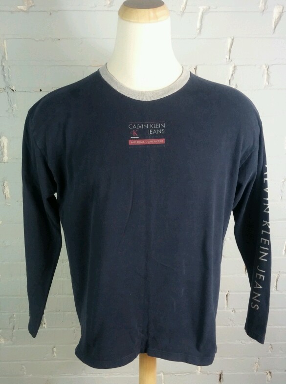 Vintage OG Original 90s Calvin Klein Sleeve Print CK T Shirt L Hip Hop Grunge