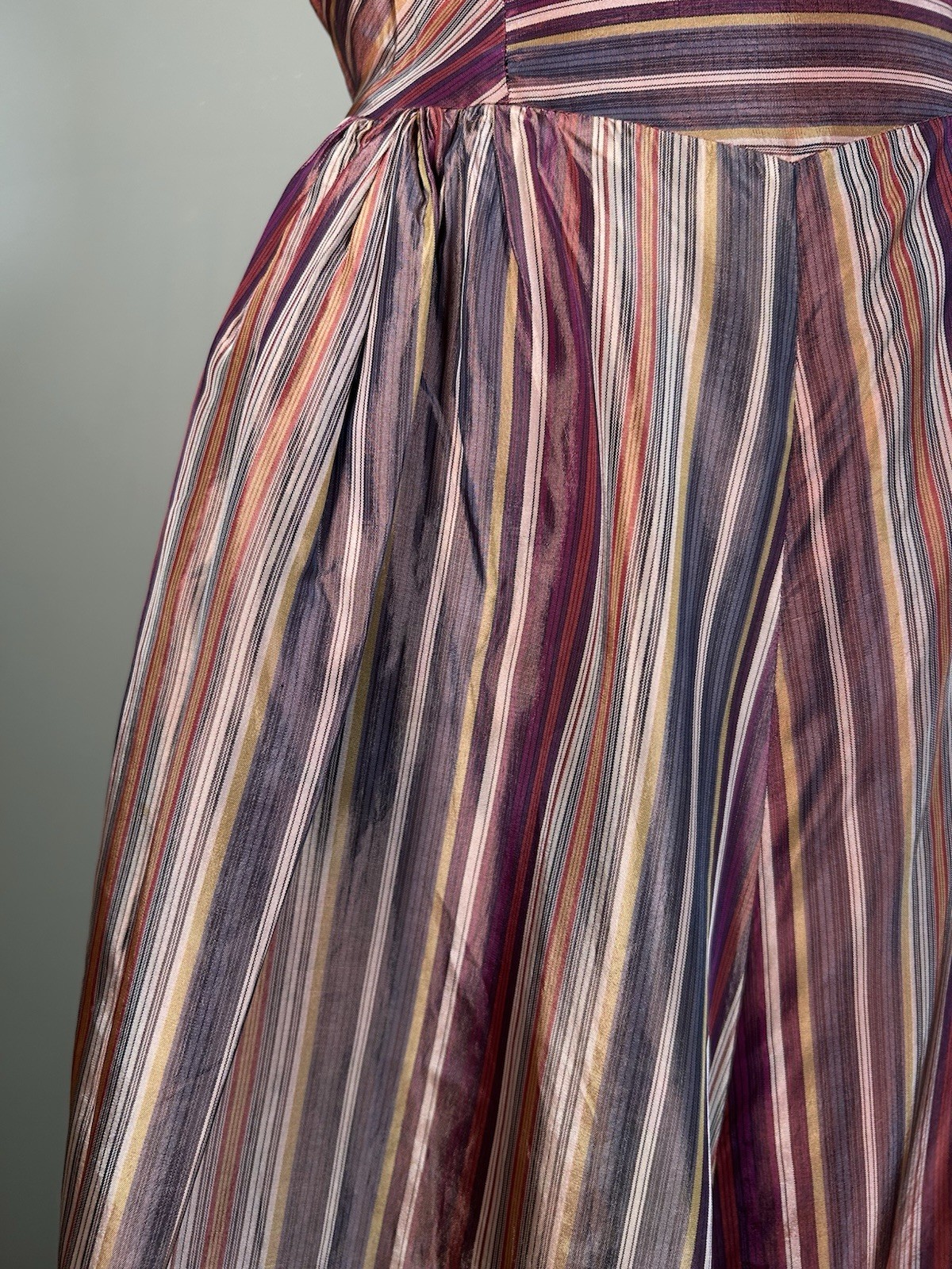 VTG 1940s Emma Domb Party Lines Stripes Taffeta Halter Ball Gown Full Skirt S