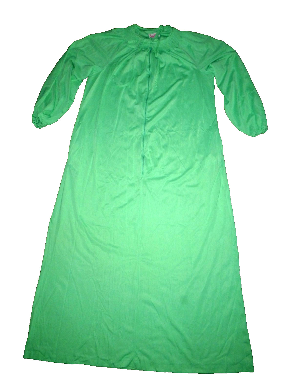 Vintage 70’s Evelyn Pearson Mint Green Half Zip Nylon Robe Nightgown Smocked M/L