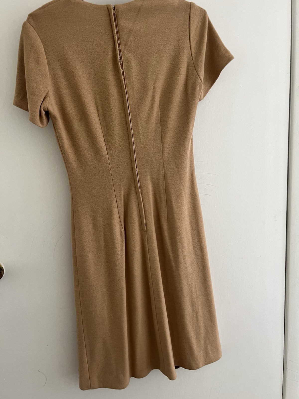 Vintage Lora Lenox Sculptured Charm Dress Tan Short Sleeve 1950s Zip Back
