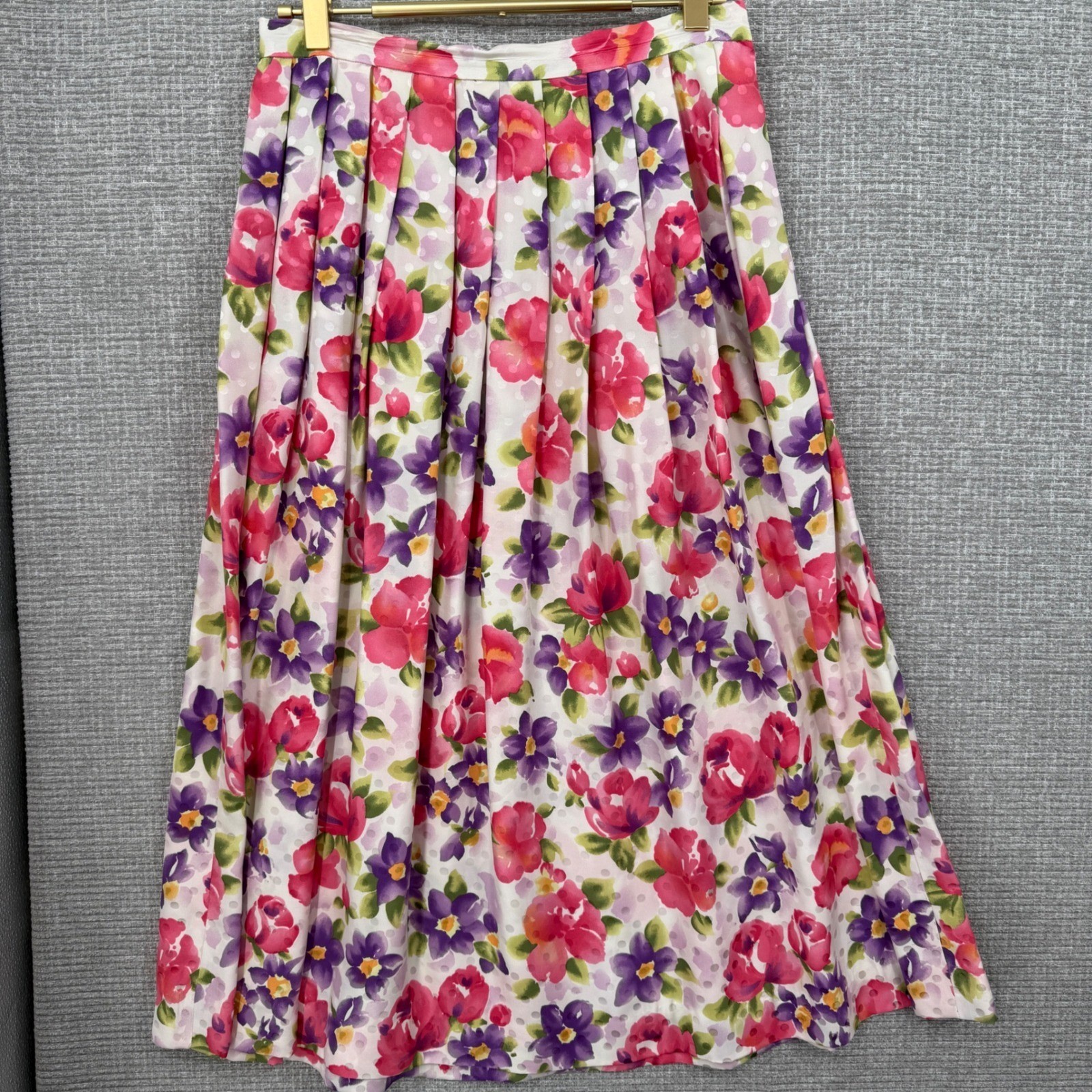 Vintage Talbots Petites Skirt Set Womens 10P Pink Purple Floral Linen Cottage