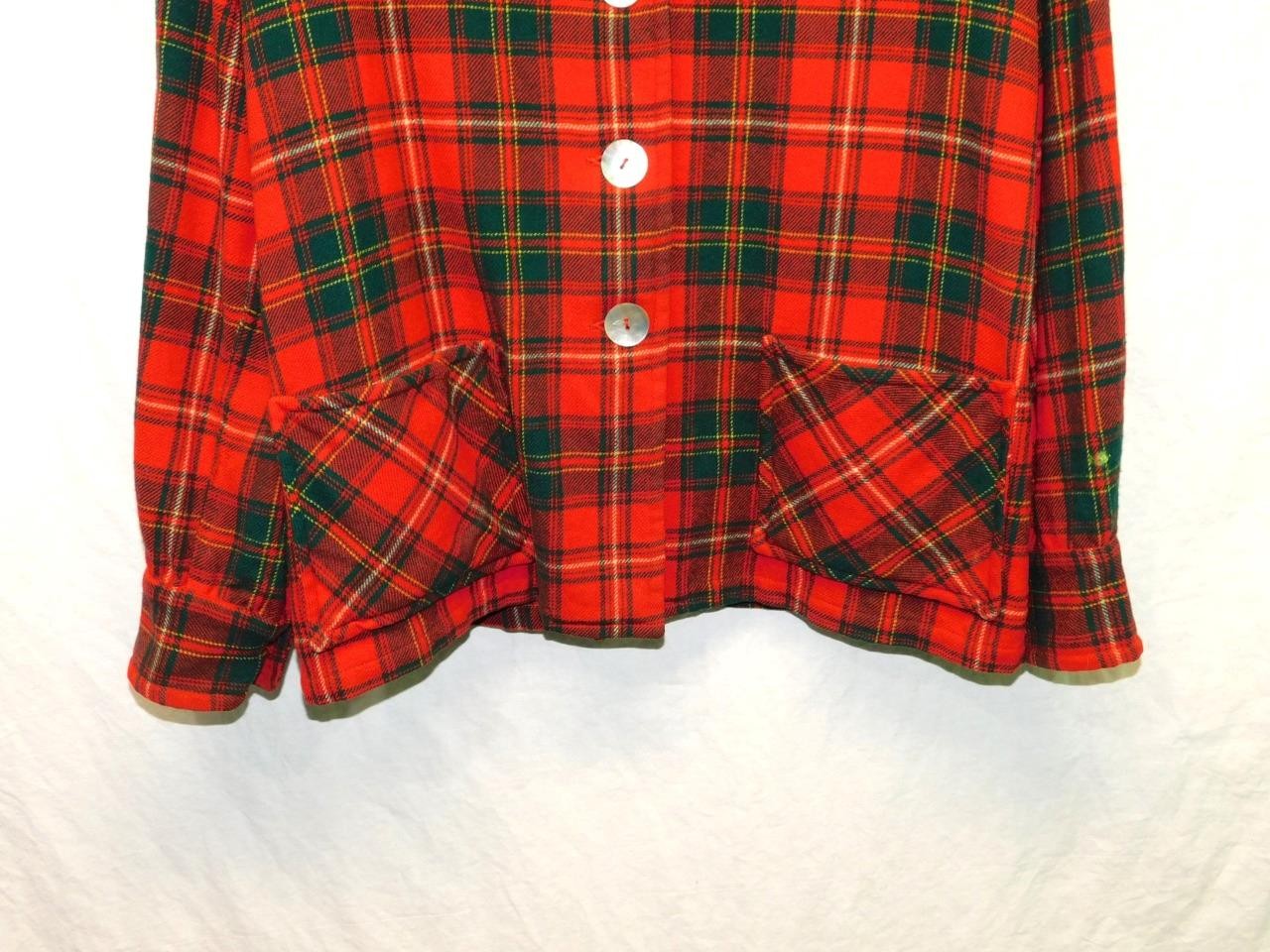 Vintage Pendleton L Woman Red Green Tartan Plaid Wool Shirt Jacket Blazer Button