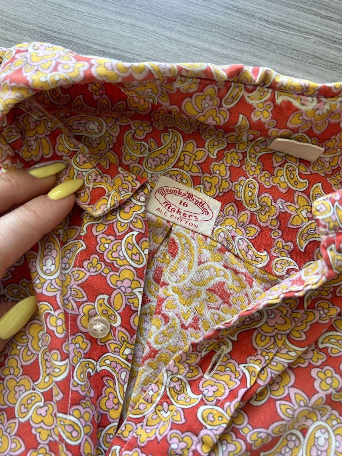Vintage Brooks Brothers Makers Paisley Shirt Womens 16 Pink Yellow Cotton USA