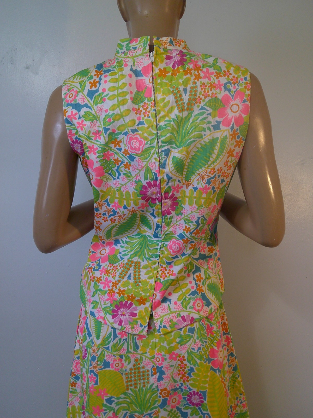 Vtg 60’s JAMISON BOUTIQUE 2 pc Lilly Style Neon Floral Tunic Top & Maxi Skirt M