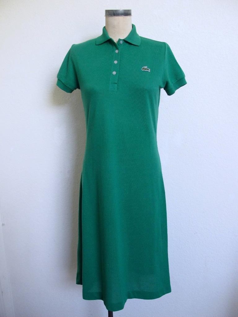 Vintage 70s David Crystal Lacoste Green Polo Dress 6 S Collared Button Placket