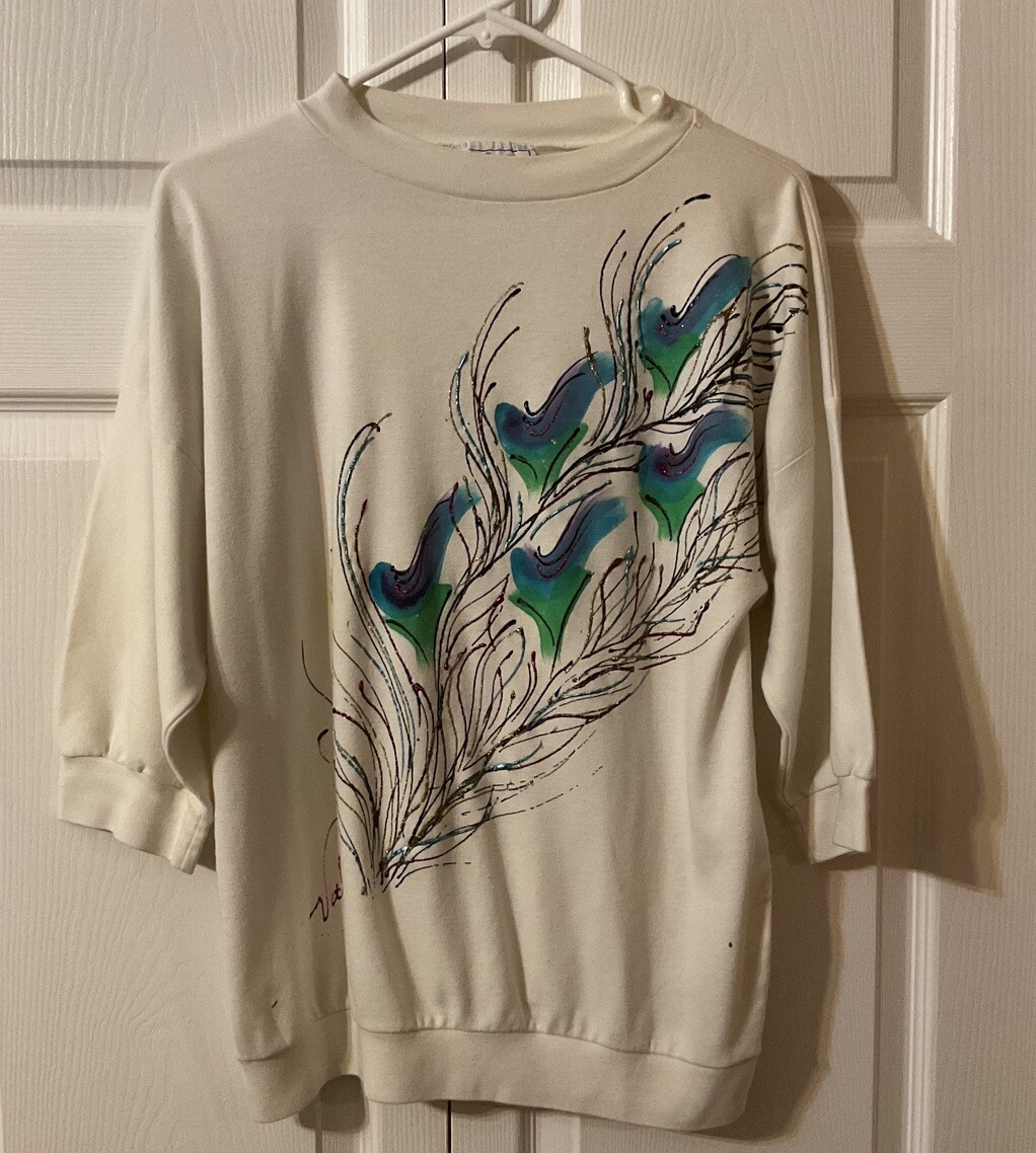 Vintage 1980’s Puff Glitter Paint Print Shirt by You Look Great Signed Valerie