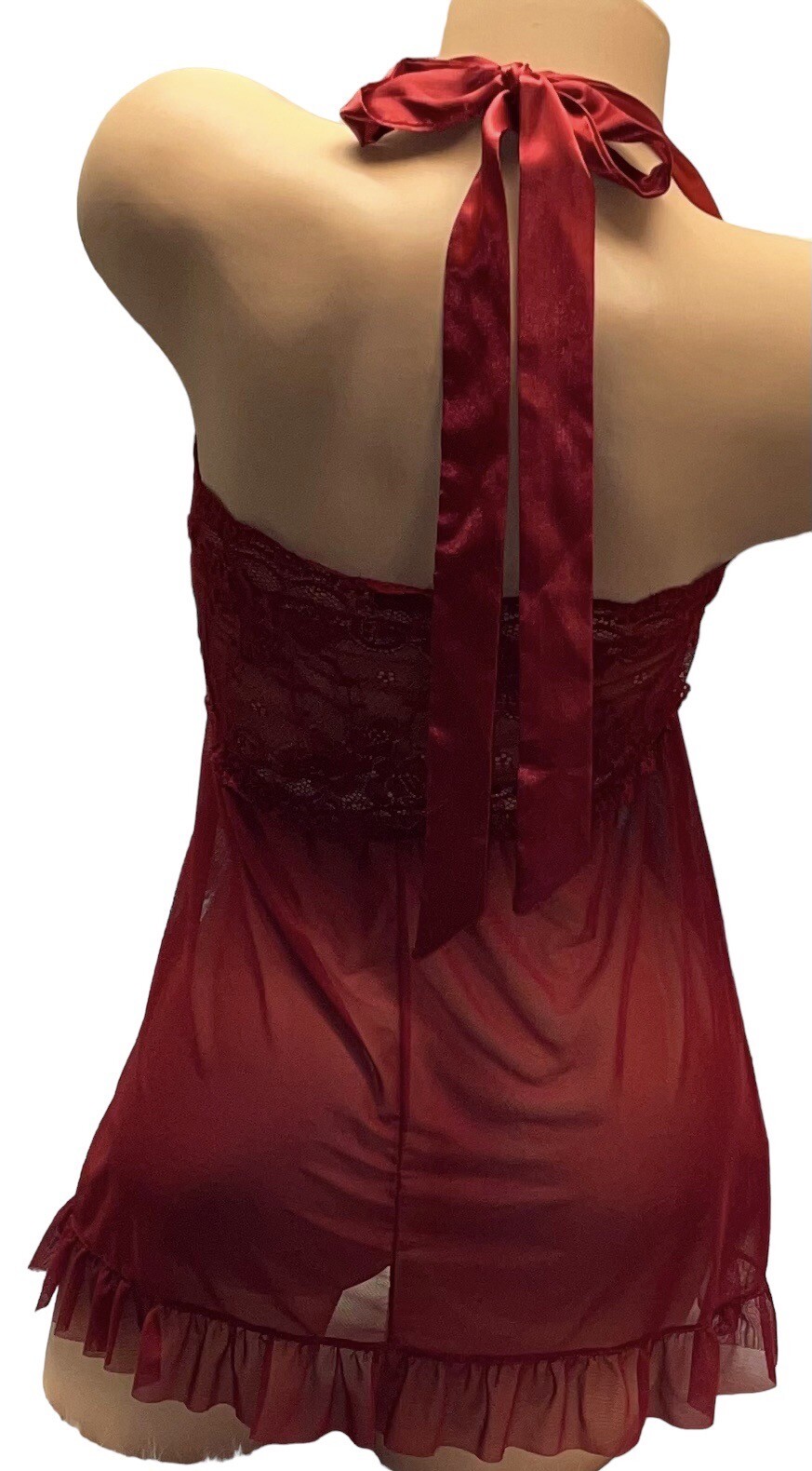 Avidlove Red Sheer Mesh Satin Tie Peekaboo Front Nightie Nightgown M NOS