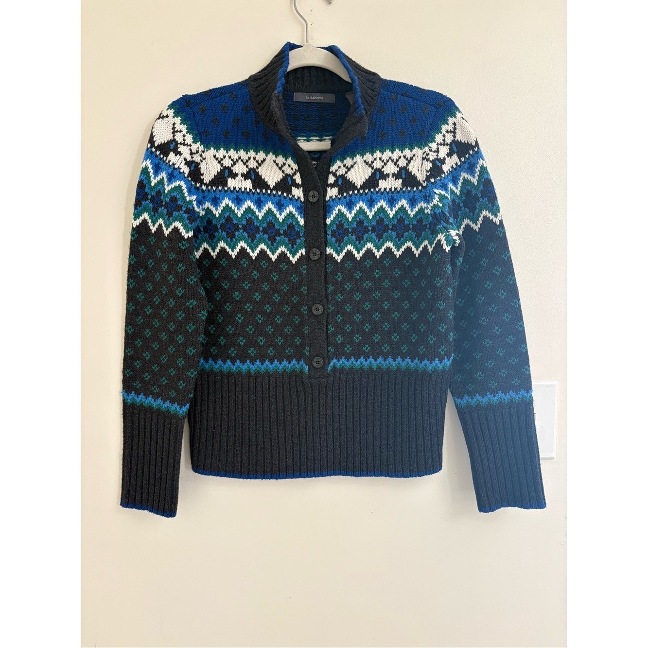 Vintage Liz Claiborne Fair Isle Nordic Wool Blend Ski Sweater Smal heritage knit