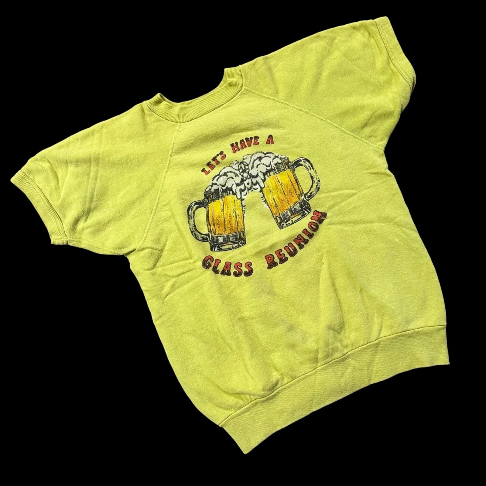 Vintage Sweatshirt 1970s Lets Have A Glass Reunion Beer Mug Kitsch Short Sleeve