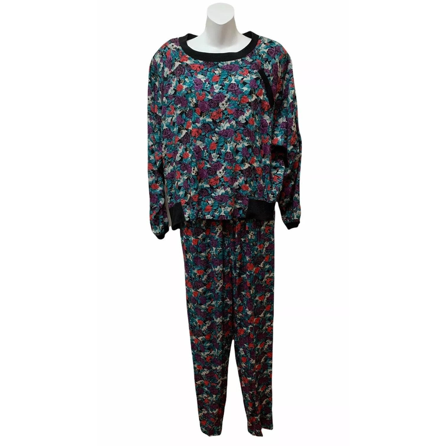 Vintage Carole Little St. Tropez Boho Art to Wear Elastic Pants Top Set Pockets