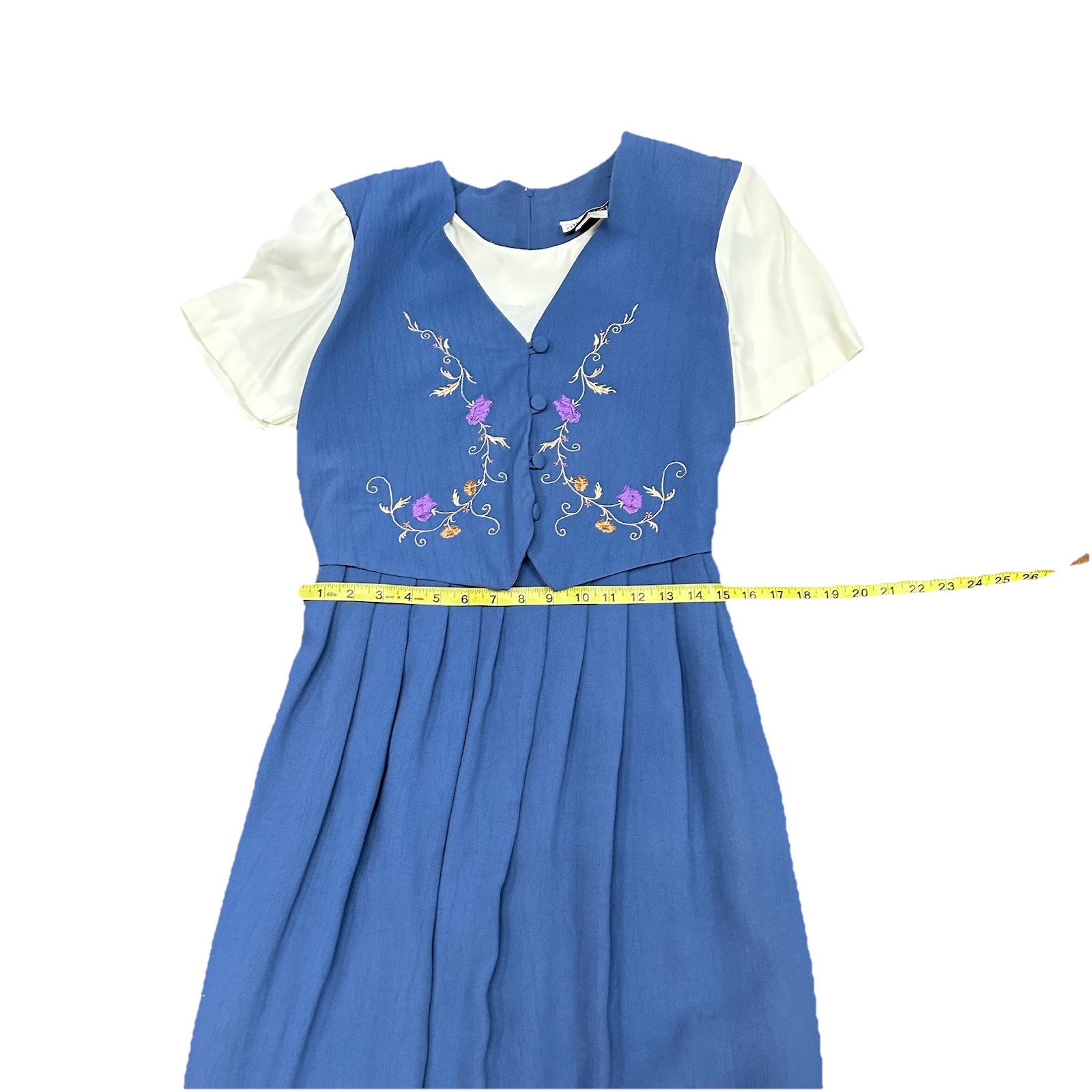 Vintage Allison Che Women’s Dress Size 8P Prairie Cottage Granny Blue Vest #1418