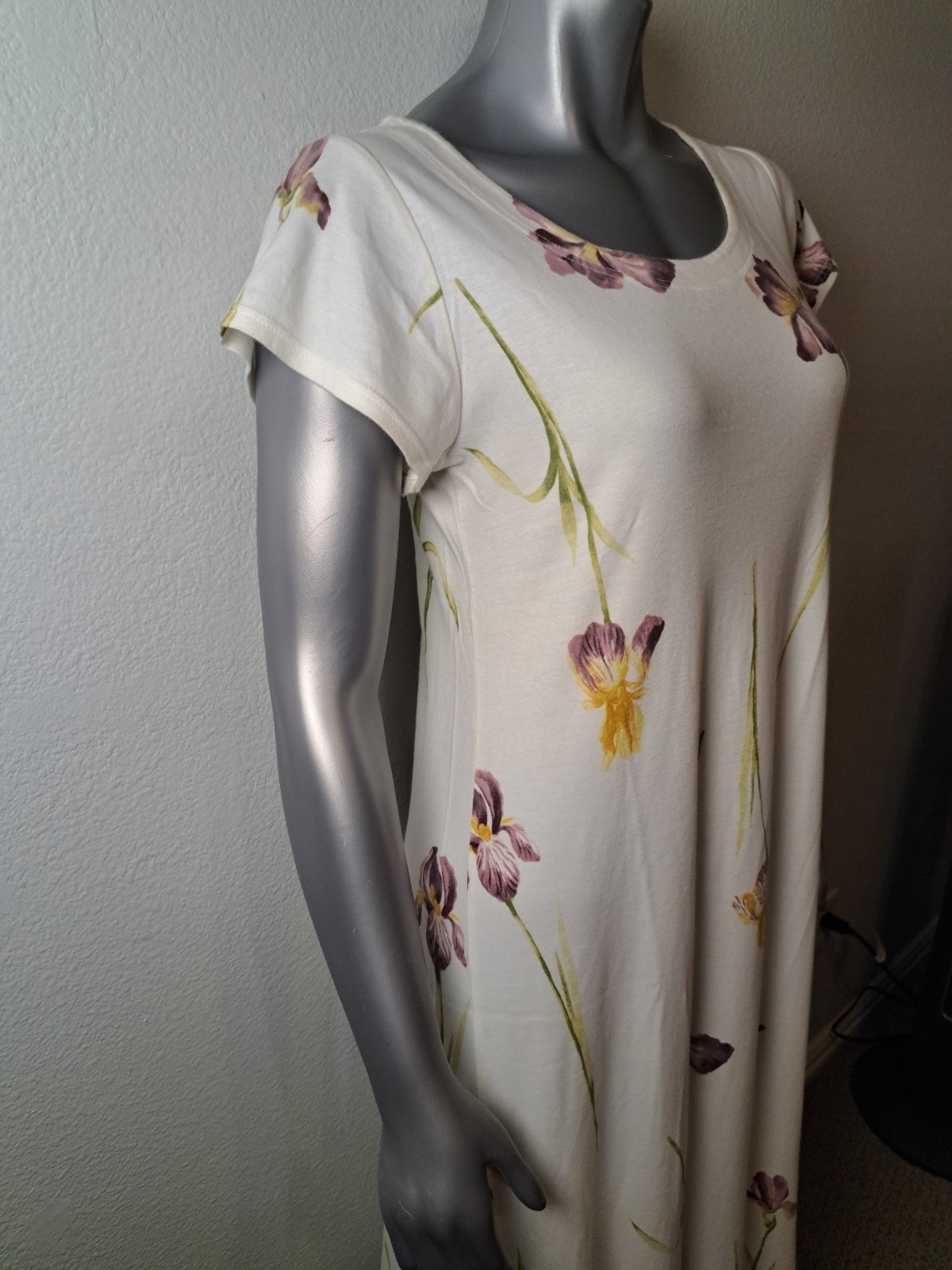 CRABTREE & EVELYN 100% Cotten White Purple Yellow Floral Dress Frock Size S
