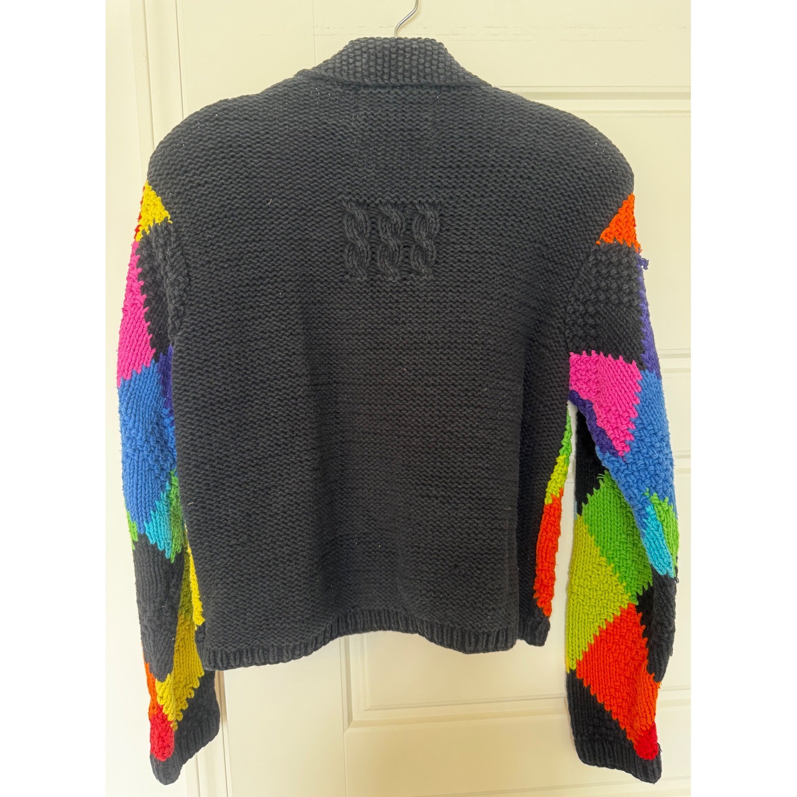 VTG Marisa Christina Petite Hand Knit Rainbow Harlequin Zip Cardigan Sweater PP