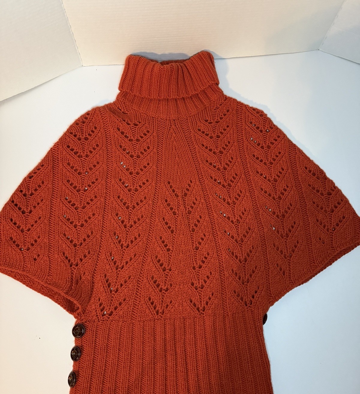 Vintage Esprit Collection Woman’s Knit Turtleneck poncho Wool Sweater Buttons M