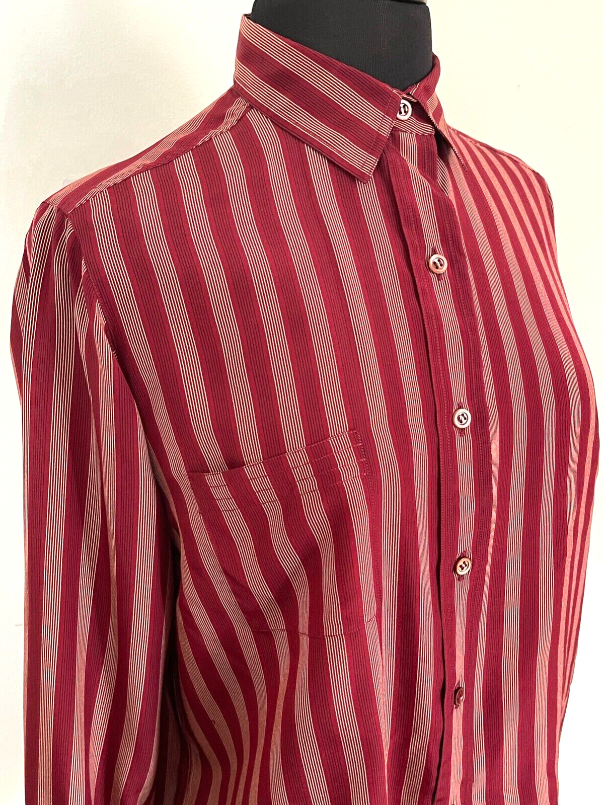 Authentic Vintage 1970s Chanel Striped Silk Blouse Size 40 YY221