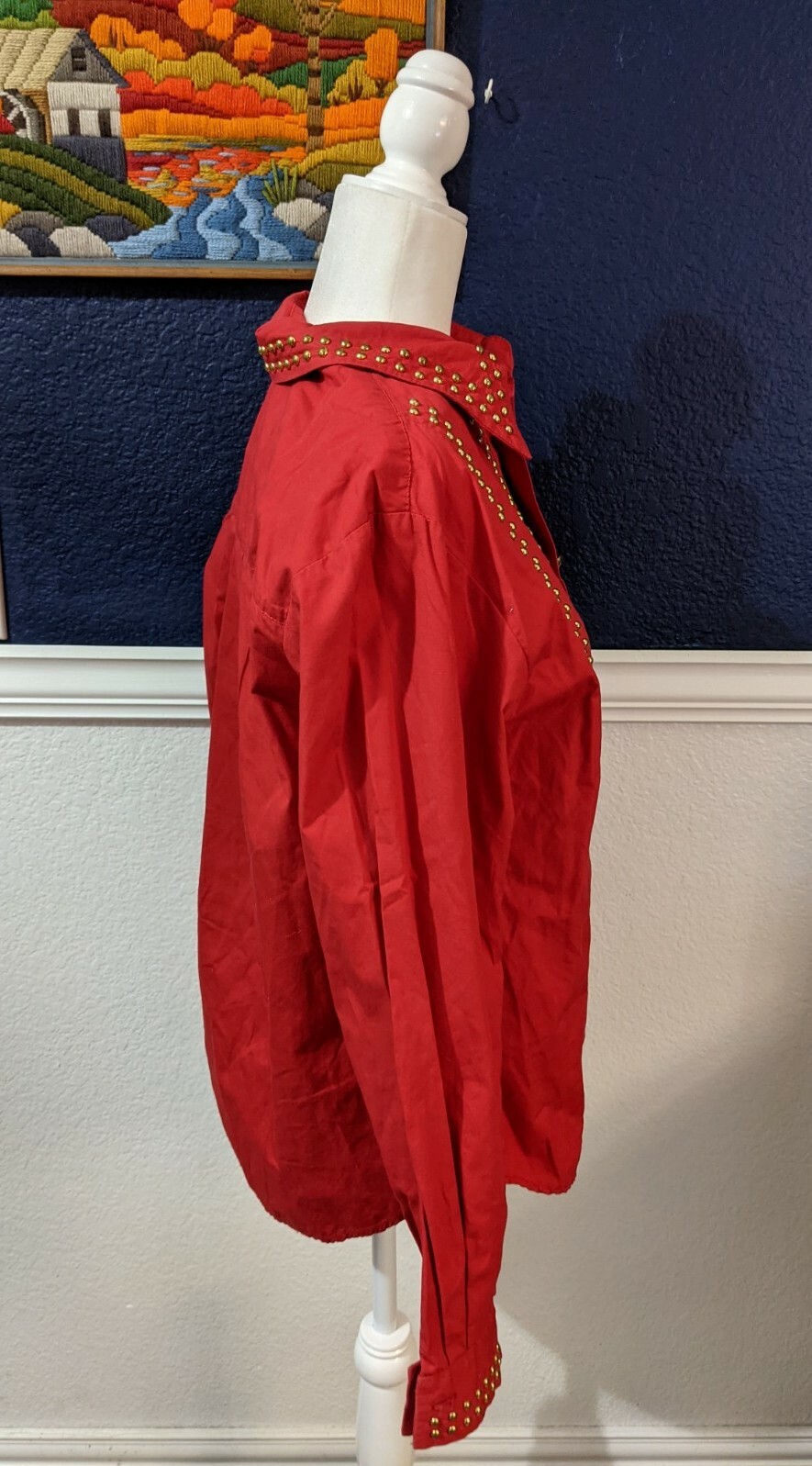 VTG Howard Wolf Dallas Red Western Cowboy Shirt Embellished Studs Sz 10 Medium M