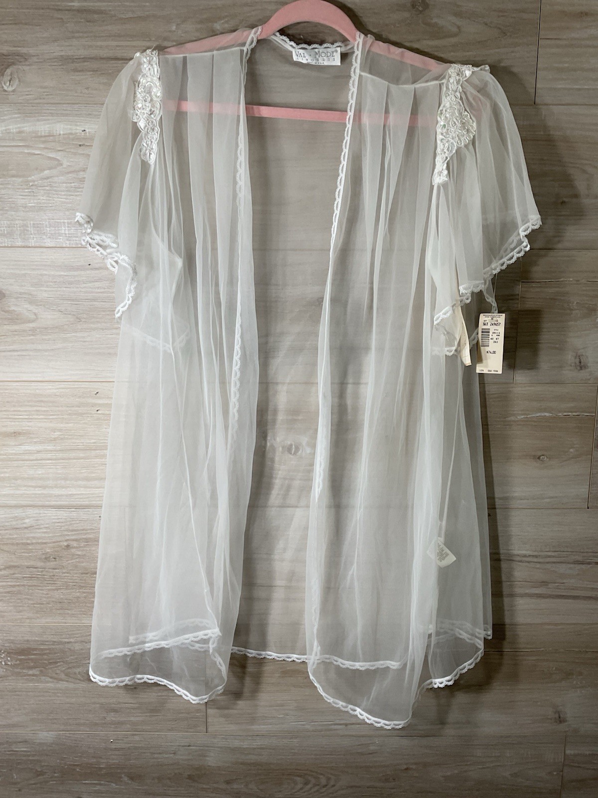 White Sheer Bridal Kimono Robe Lace Trim Puff Sleeve Fairy Romantic Angelic L