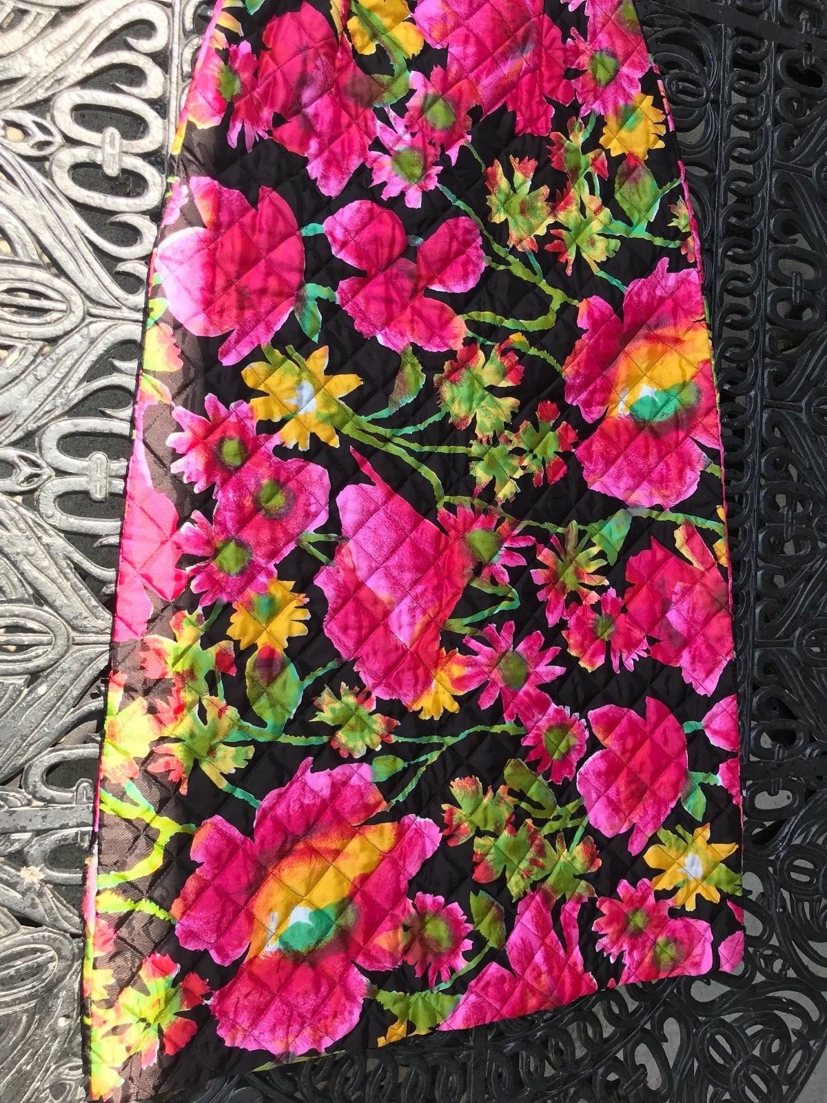 Vintage Skirt Quilted Long Length Floral Print Button Down A Line 24″ Waist S