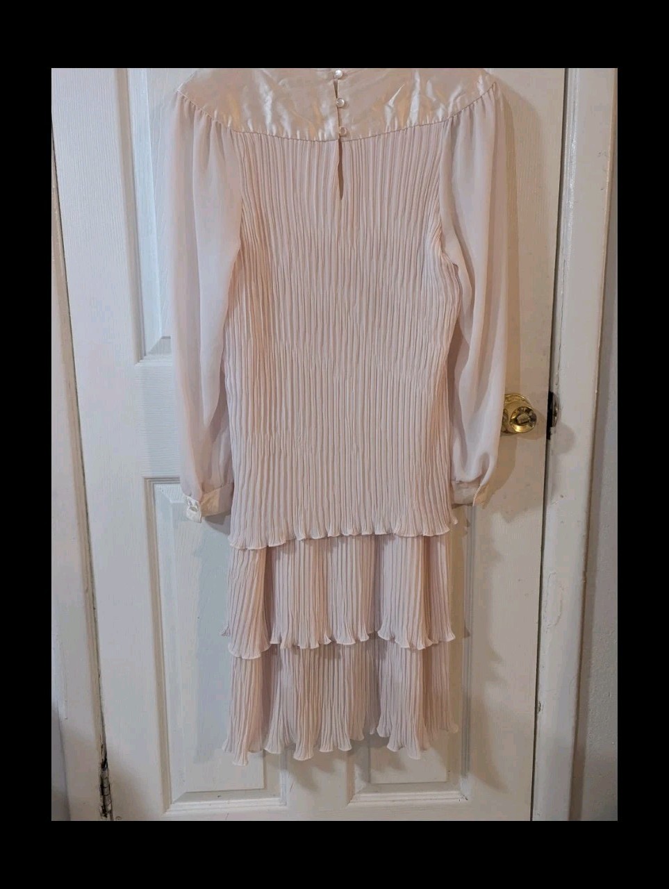 Vintage Flapper Dress Sz 12 Rouched Layers Pink Ruffles USA Long Sheer Sleeves
