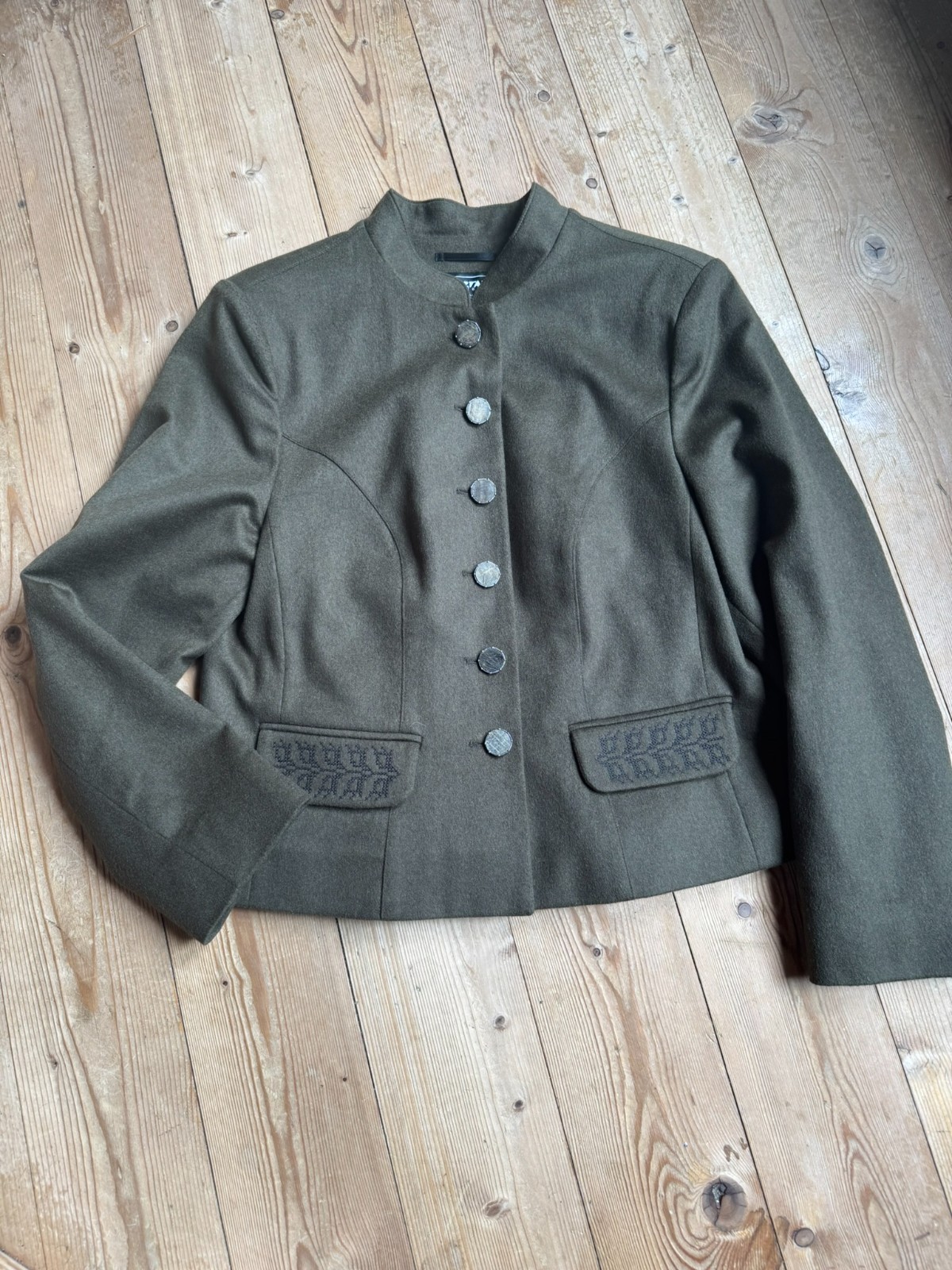 Sportalm Kitzbühel military jacket virgin wool cashmere olive size 40-44 Vintage