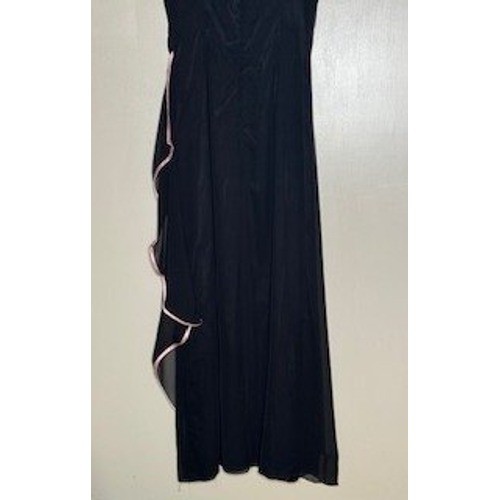 Bari Jay Black Chiffon Evening Gown Pink Trim Ruffle Formal Dress Size 4