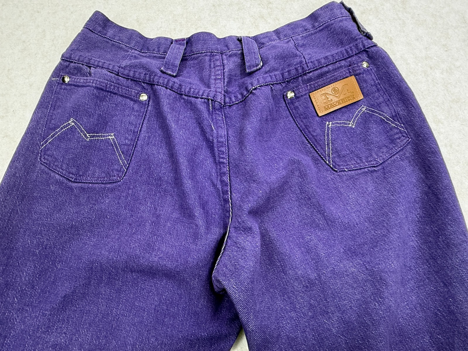 Vintage 1970s Maverick Blue Bell Purple Denim Jeans High Rise Bell Bottom USA 18