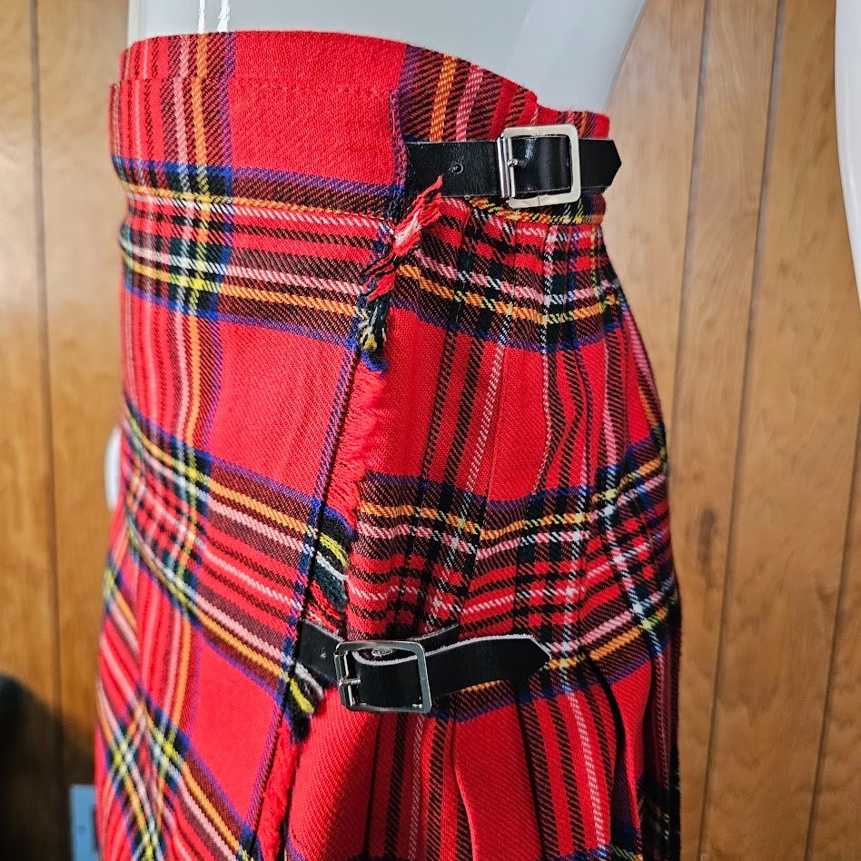 Vtg 80s British Punk Tartan Plaid Accordion Pleated Wool Buckle Wrap Skirt XS/S