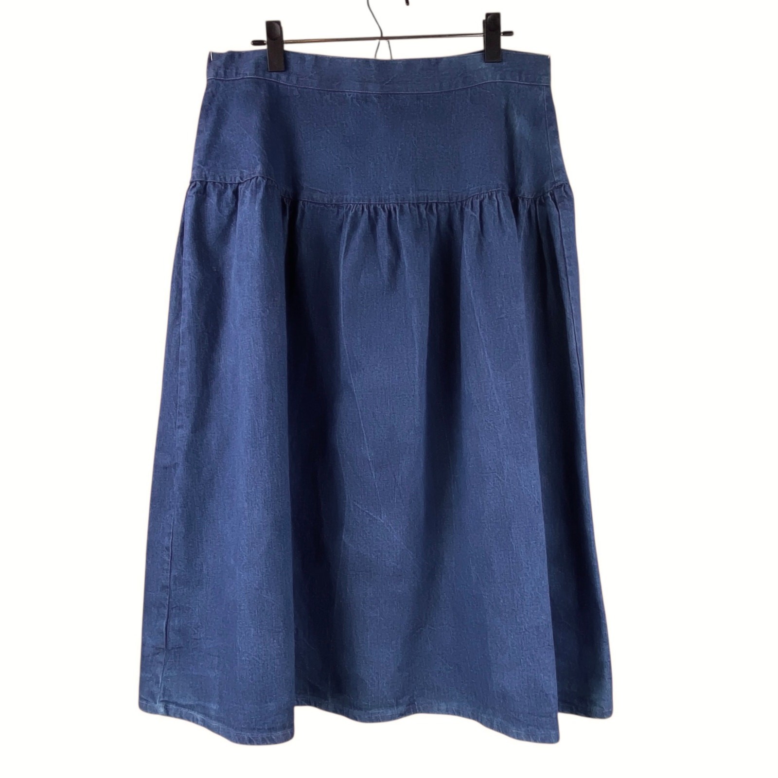 Vintage Venezia Denim Jean Midi Skirt Button Front Size L Cottage Country Boho