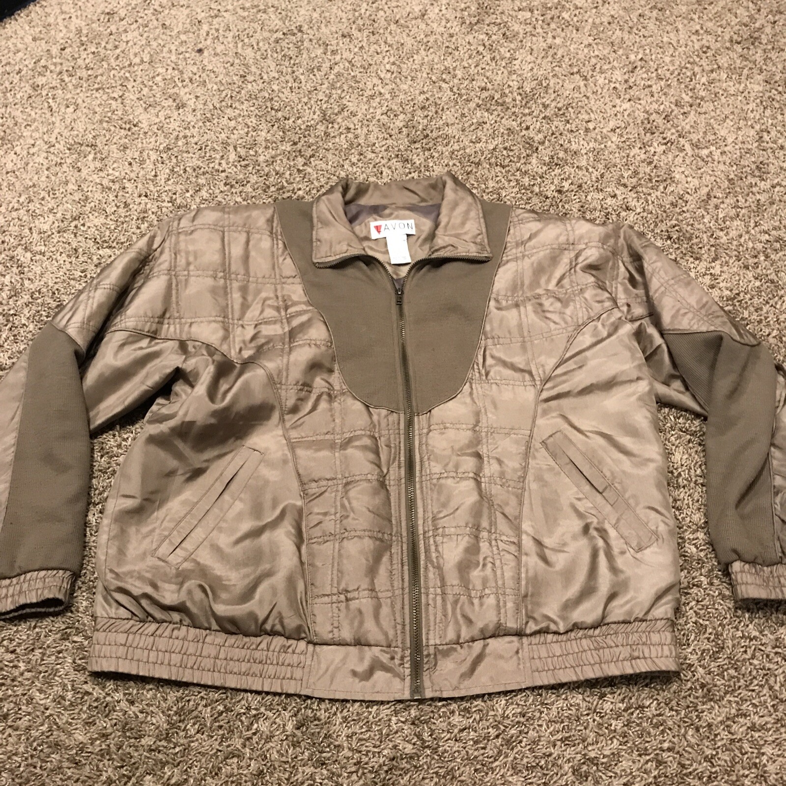 vtg Lavon womens L brown silk full zip jacket a38